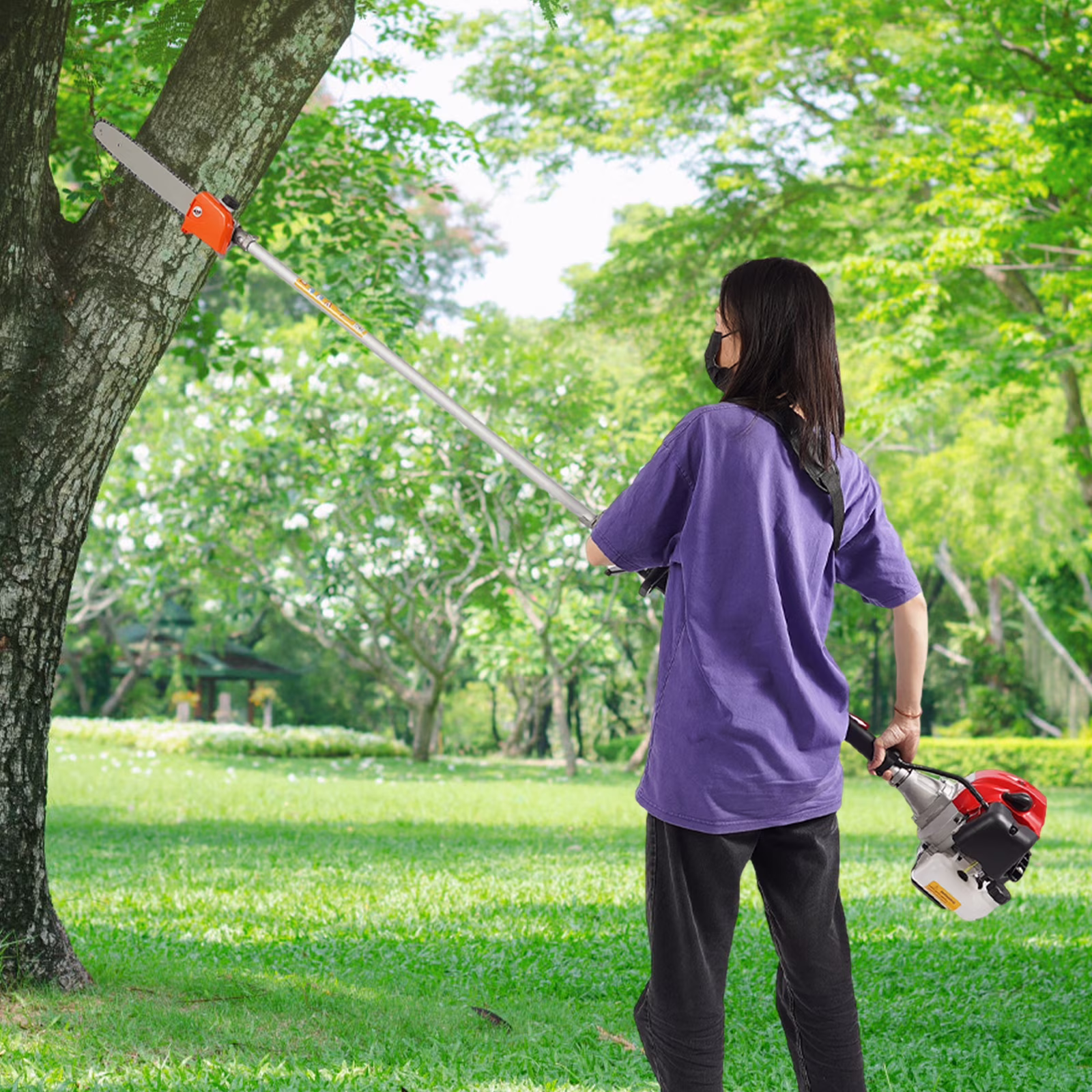 12 Gas Powered 2-Stroke Trimmer Saw, Retractable Long Pole, Tree Branch Pruner for Garden