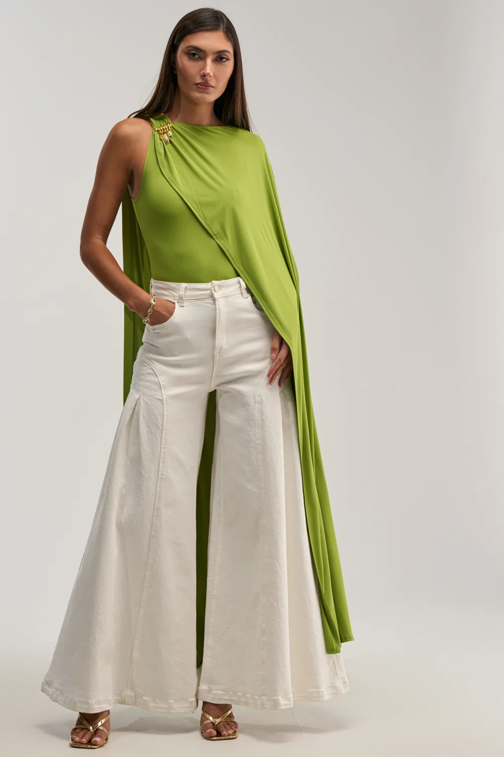 NOT YOURS CAPE BODYSUIT IN CHARTREUSE - Akira Store