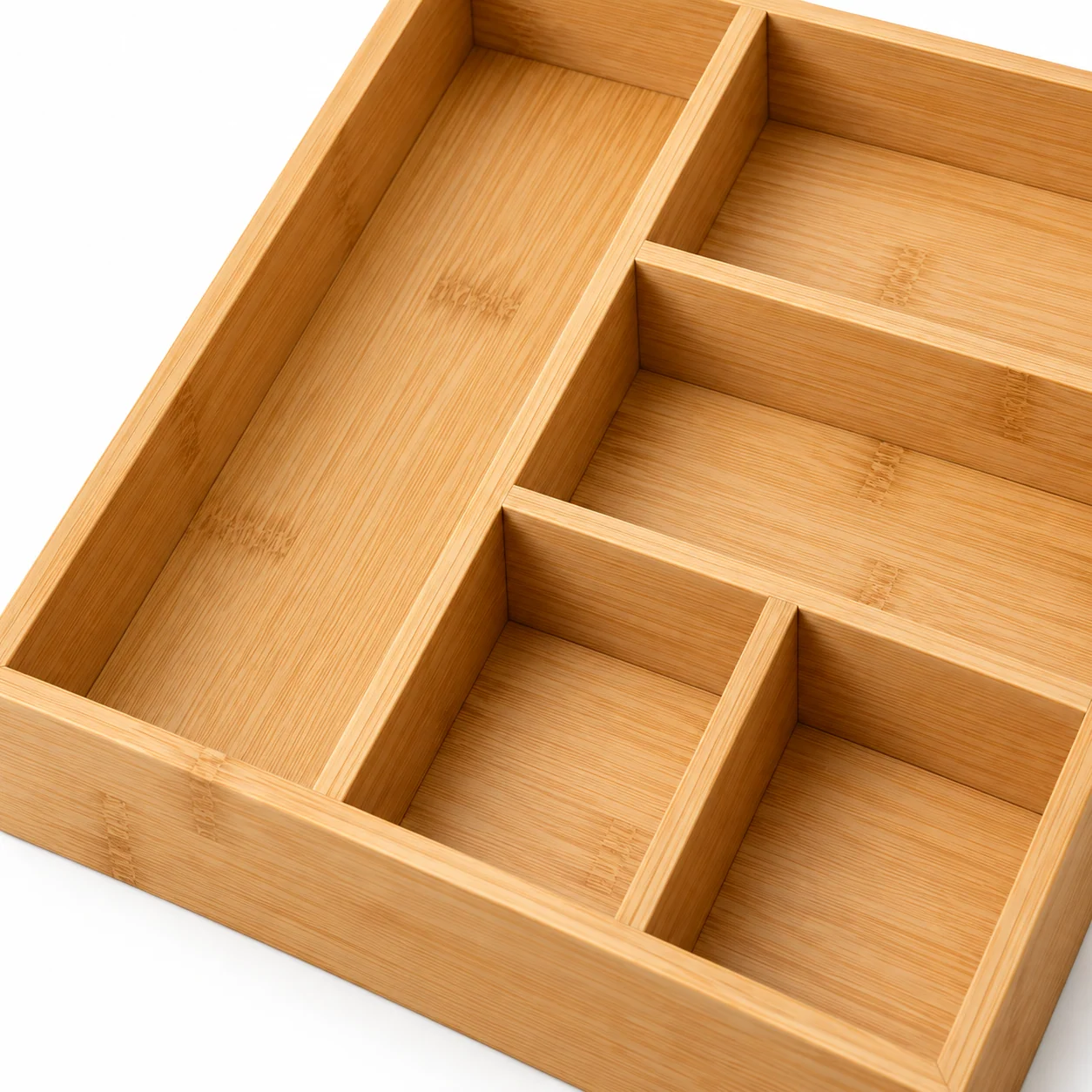 Natural Bamboo Desk Drawer Organizer, 5 Compartments