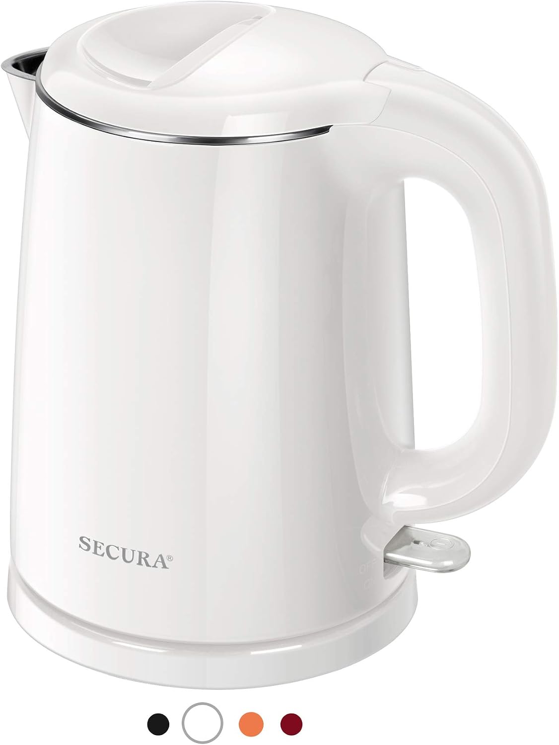 Secura Stainless Steel Double Wall Electric Kettle Water Heater for Tea Coffee with Auto Shut-Off and Boil-Dry Protection, 1.0L (White) SWK-1001DW/HB-K012