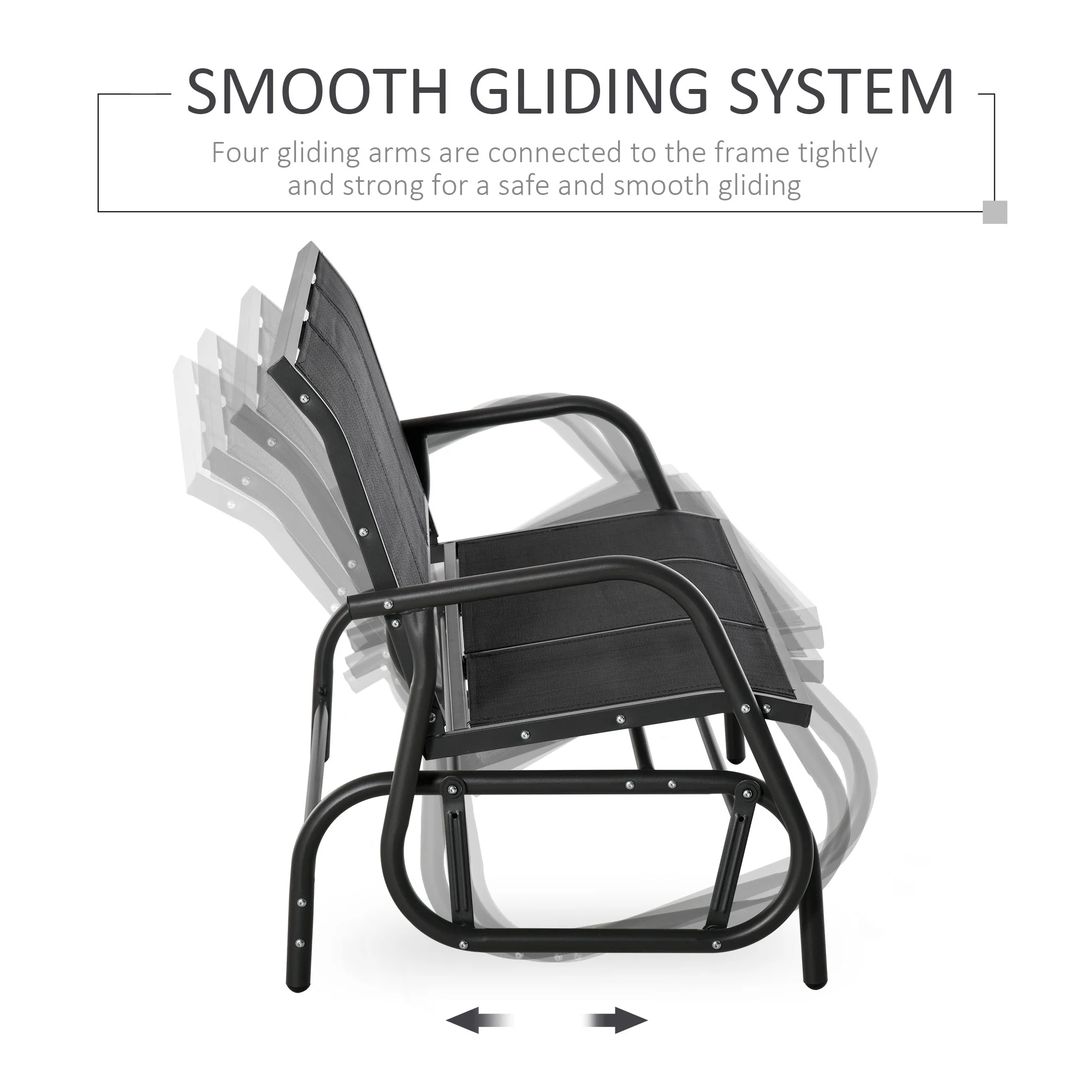 Patio Glider Bench, Outdoor Porch Glider Swing with 3 Seats, Breathable Mesh Fabric, Metal Frame, Black(Black) Image 3