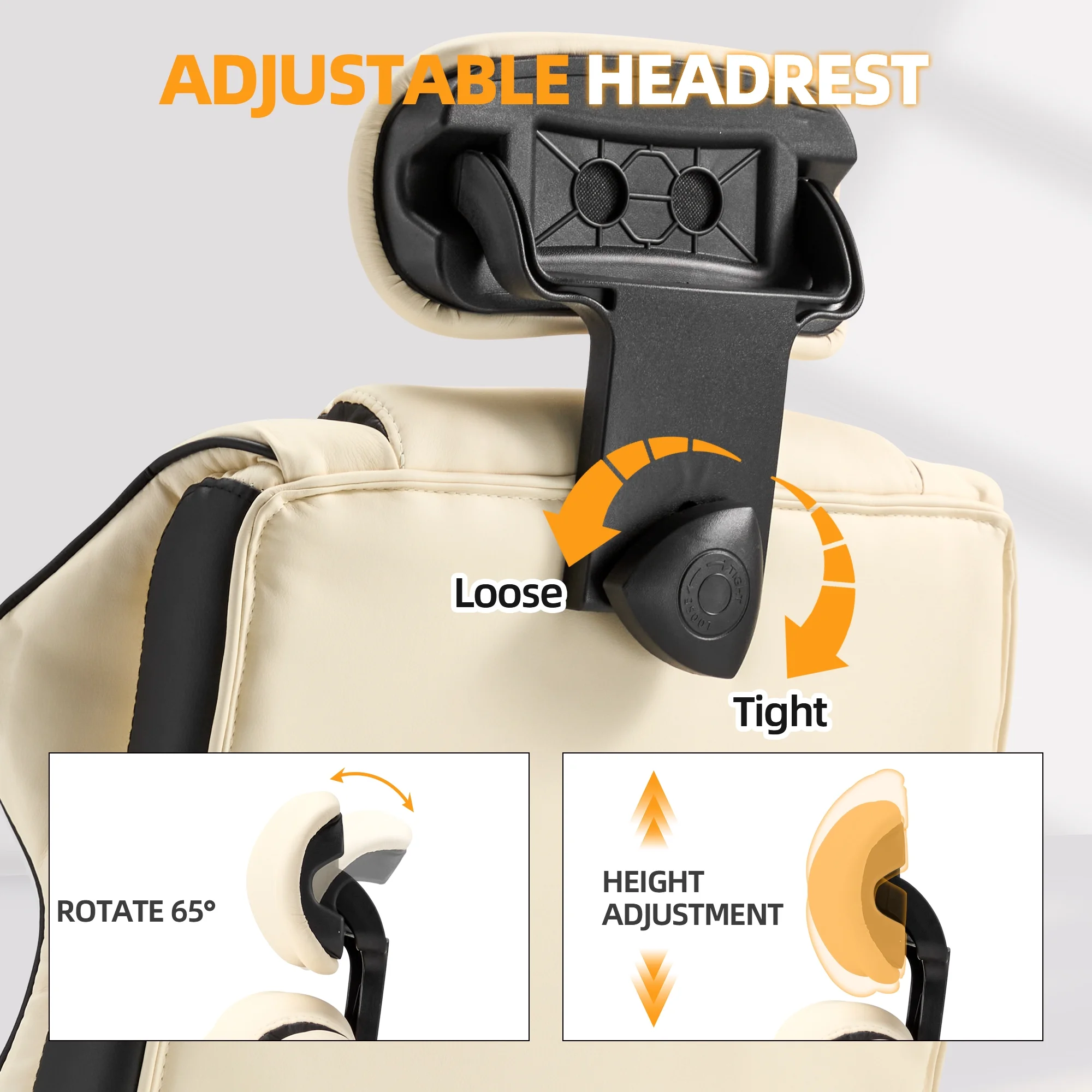 HOMREST 6 - Point Massage Office Chair with Footrest, Heated Executive Office Chair with Reclining Backrest, Ergonomic Gaming Chair with Padded Armrest, Off - White