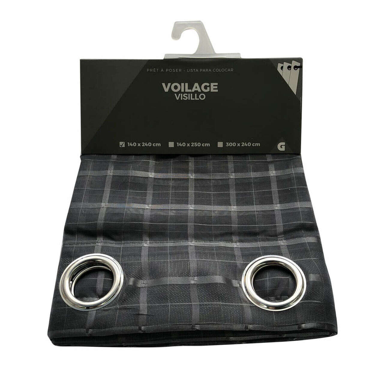 Voilage à oeillets imprimé quadrillage