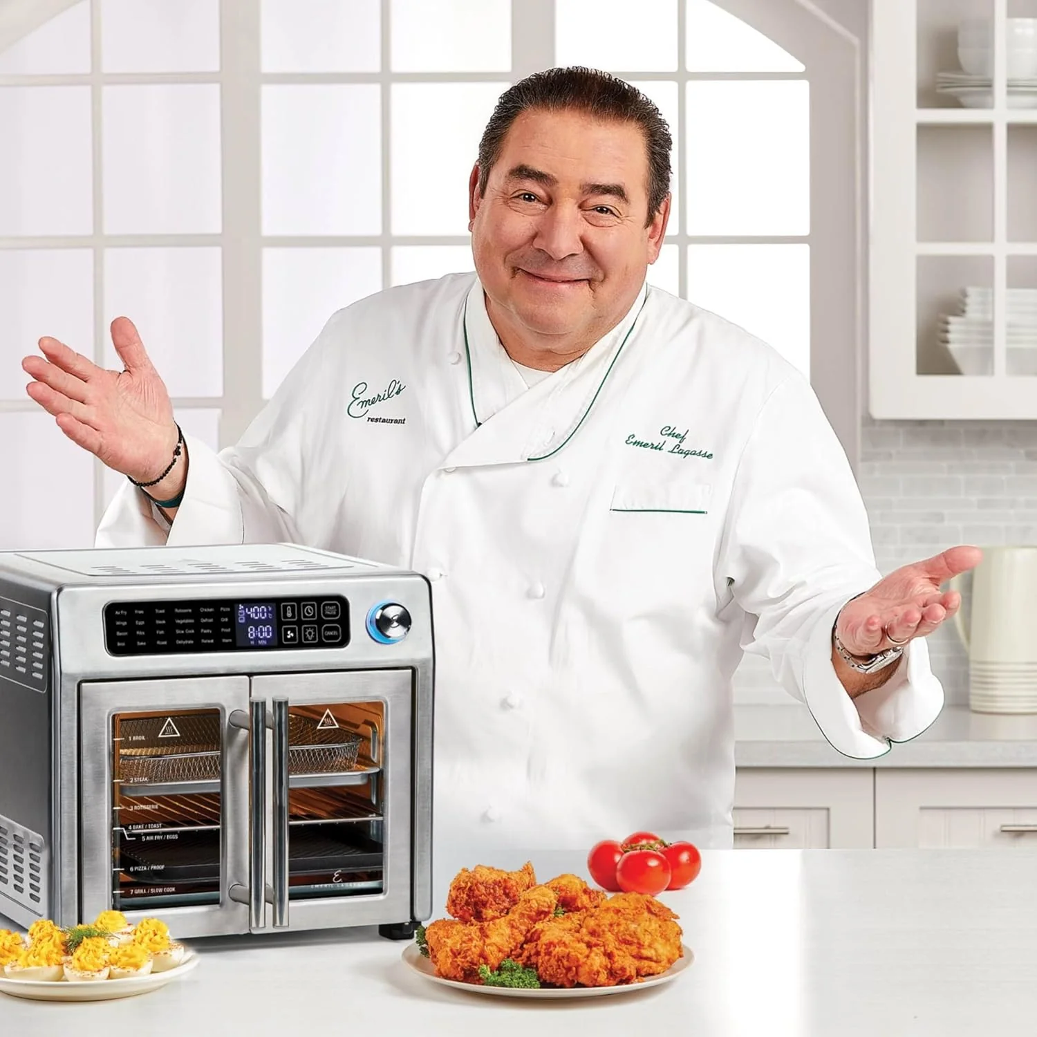 Four grille-pain friteuse à air chaud Emeril Lagasse extra large à portes françaises, 24 fonctions de cuisson