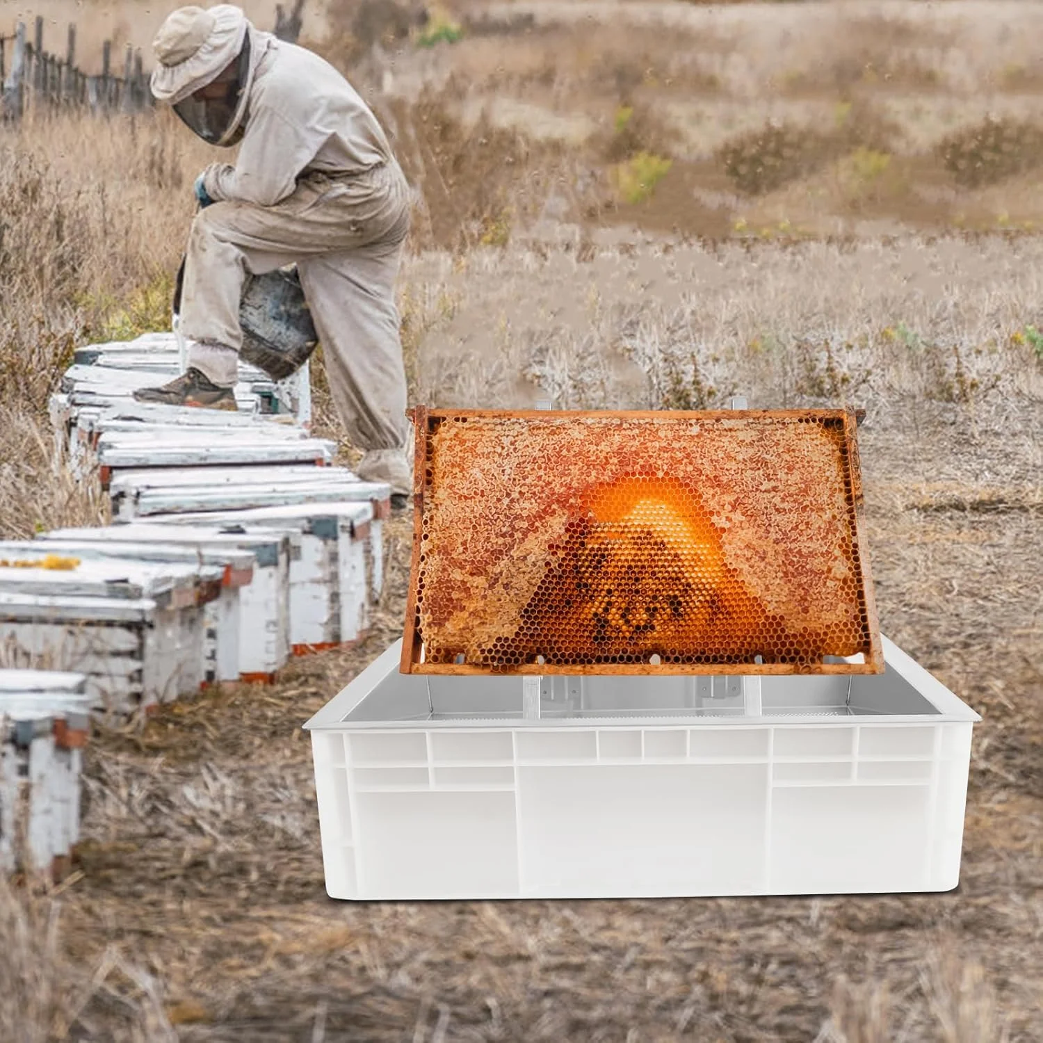 Beekeeping Uncapping Station for Honey Harvesting Ergonomic Bee Frame Uncapping Tool with Stainless Steel Drip Tray Food-Grade Plastic Tub,Honey Collection System,Professional Apiary Equipment - Image 9