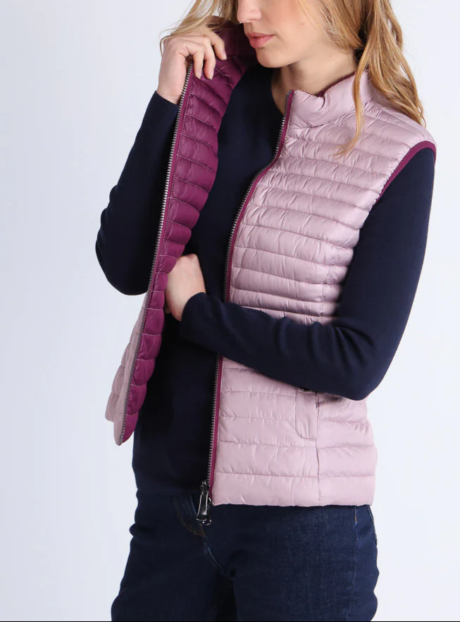 Doudoune femme sans manches réversible rose prune