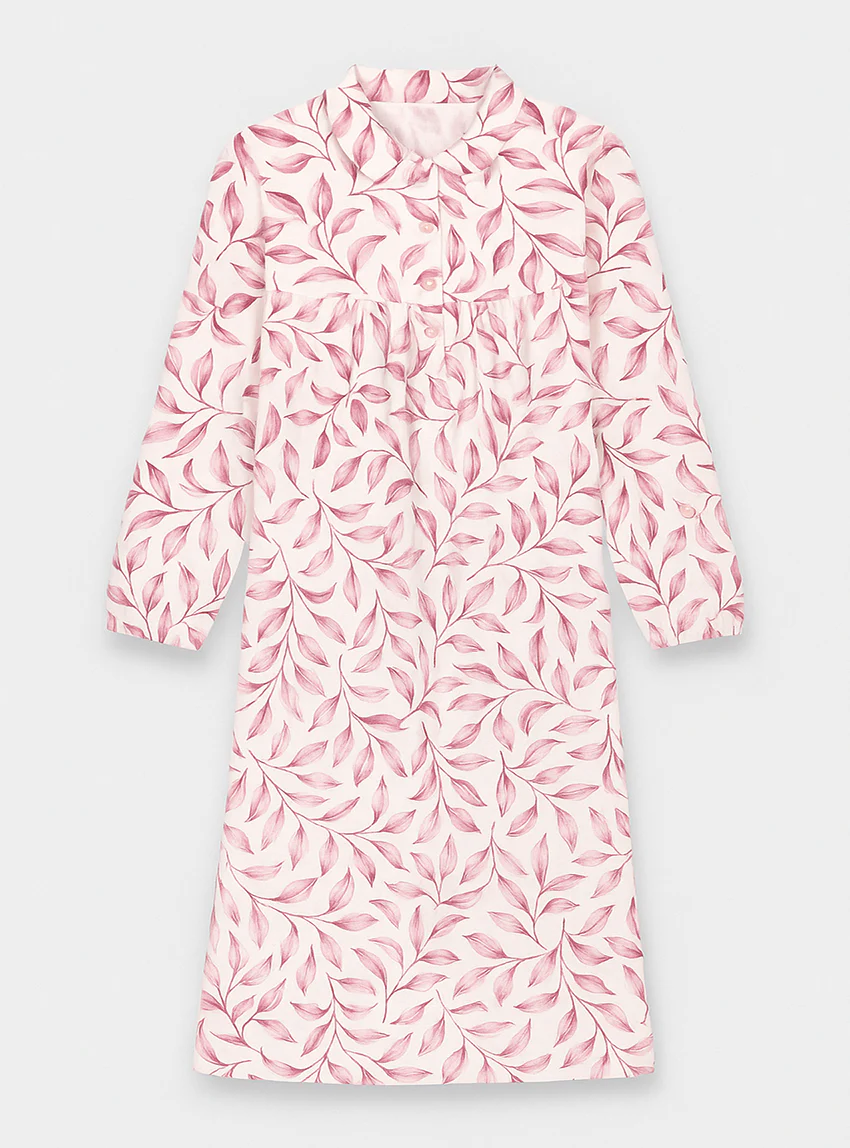 Chemise de nuit femme imprimés fleuris en coton feuilles roses