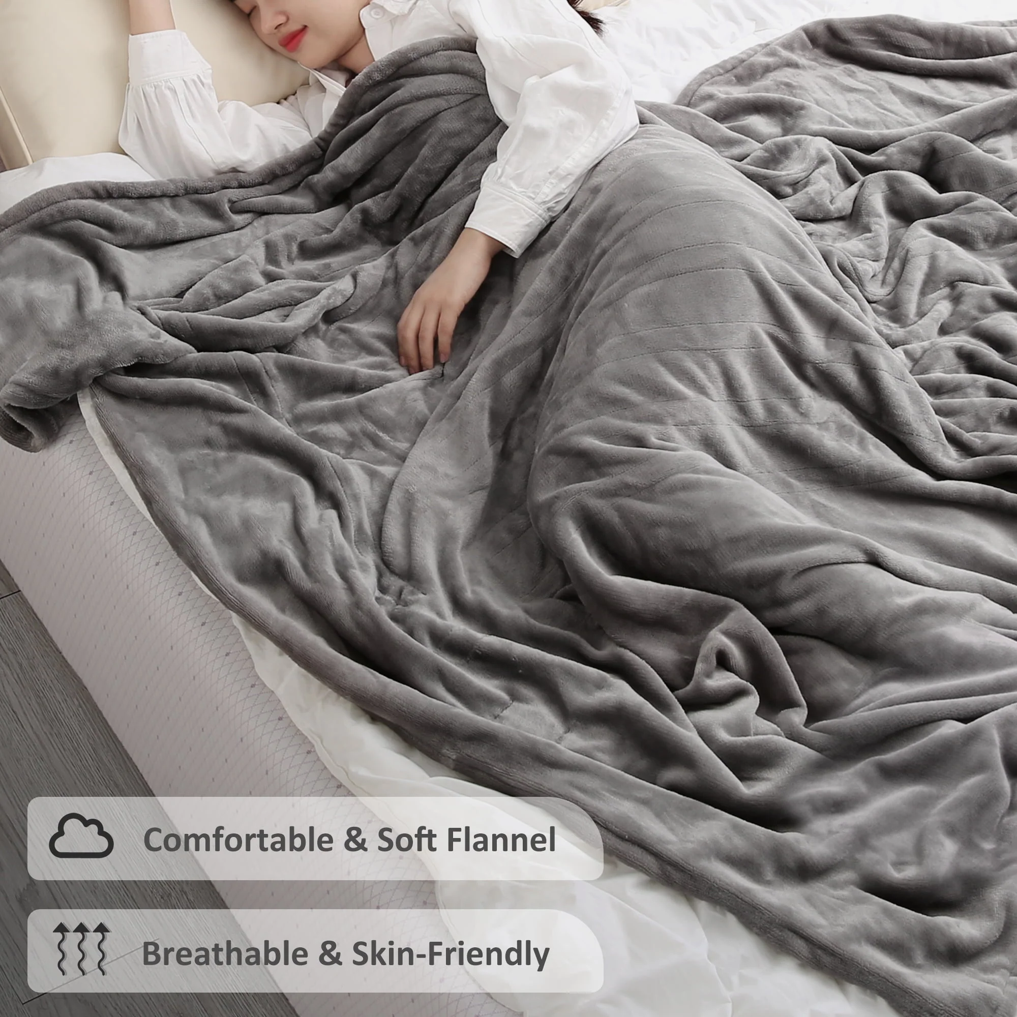 Electric Heated Blanket Twin Size 62" x 84" with 4 Heating Levels, 10H Auto-off, Machine Washable Gray - Image 3