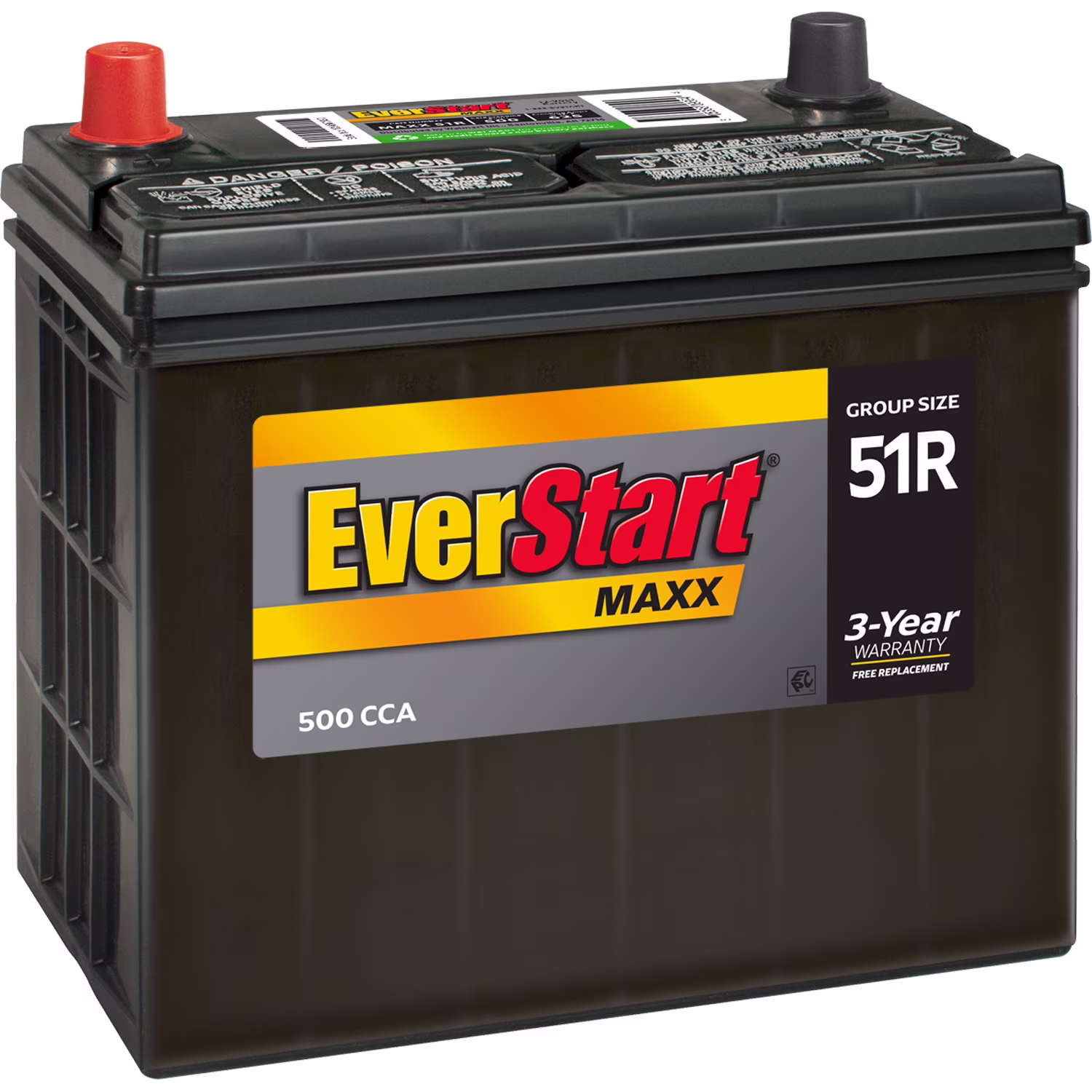 Everstart Maxx Lead Acid Automotive Battery, Group Size 51R 12 Volt, 500 CCA