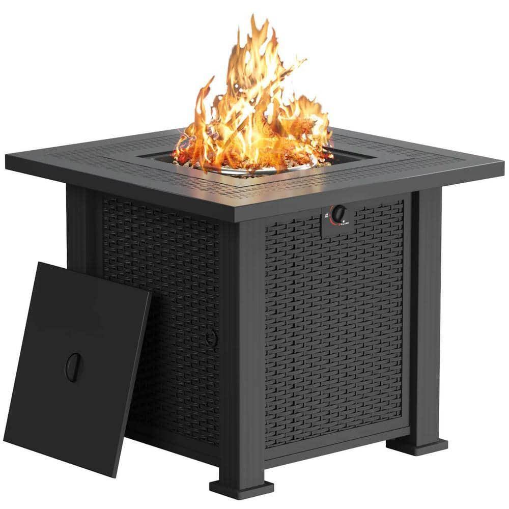 Propane Fire Pits 28 in. Outdoor Gas Fire Pit Table 50000 BTU Steel with Lid and Lava Rock Black