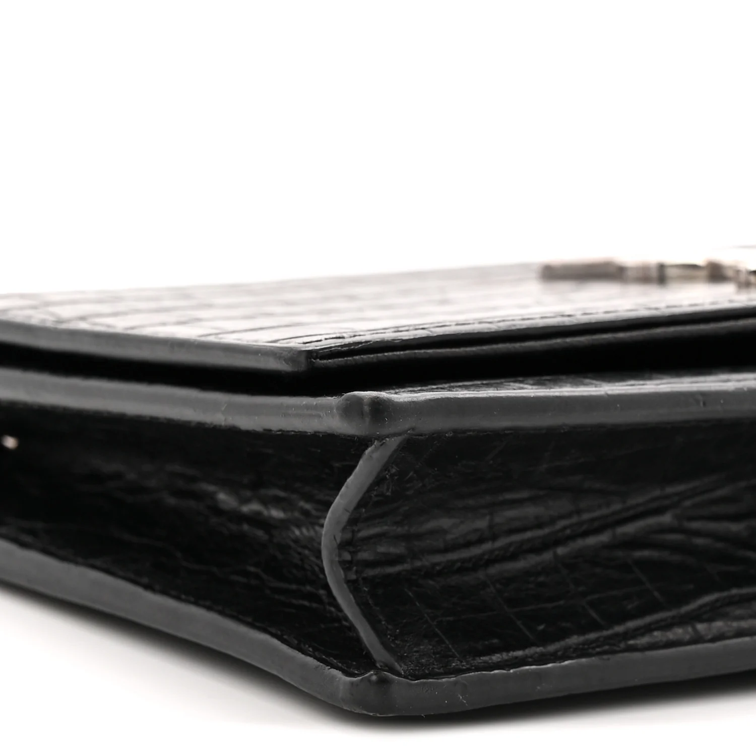 Calfskin Crocodile Embossed Kate Monogram Tassel Chain Wallet Black
