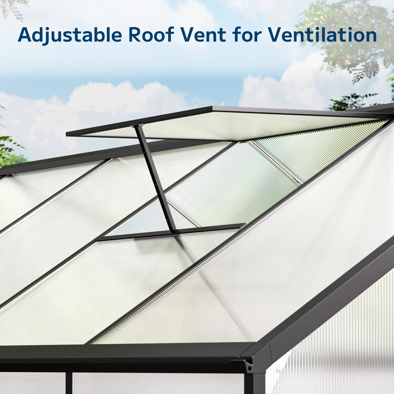 8x6 FT Greenhouse with Lockable Hinged Door Vent Window, Polycarbonate Walk-in Winter Greenhouse Sunroom, Black - Image 5