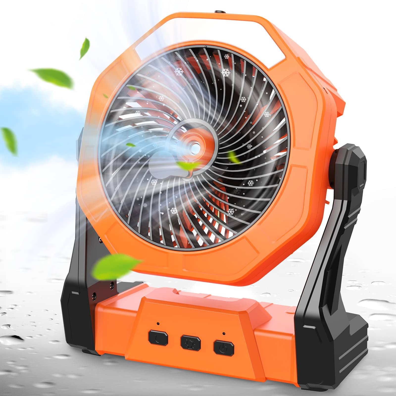 Ausic Upgraded Camping Fan, Misting Fan Portable with Light & 250ml Water Tank, 10000mAh 8 inch Battery Operated Rechargeable Outside