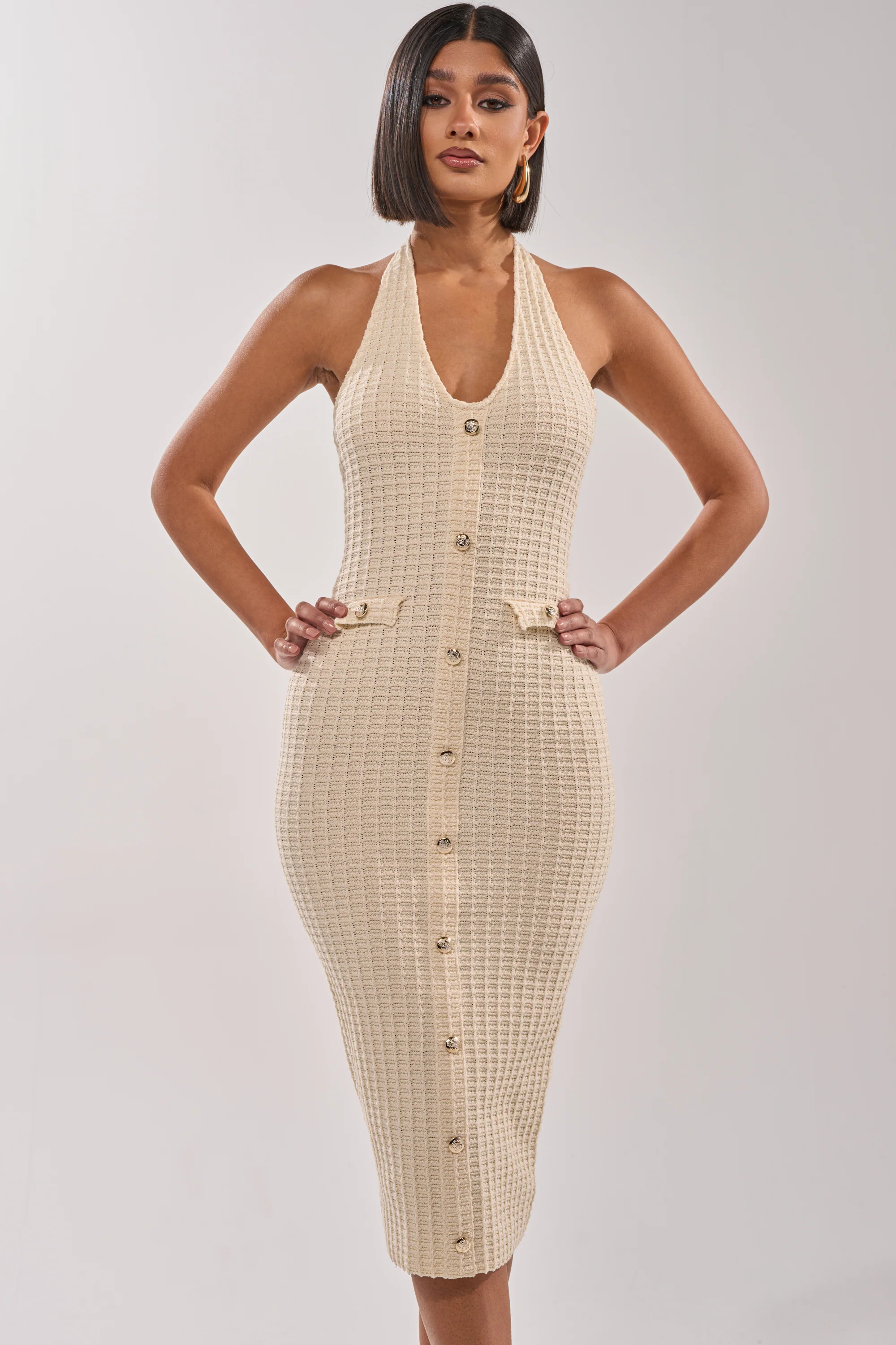 BUTTONED DOWN BADDIE MIDI DRESS IN WHITE - Akira Store