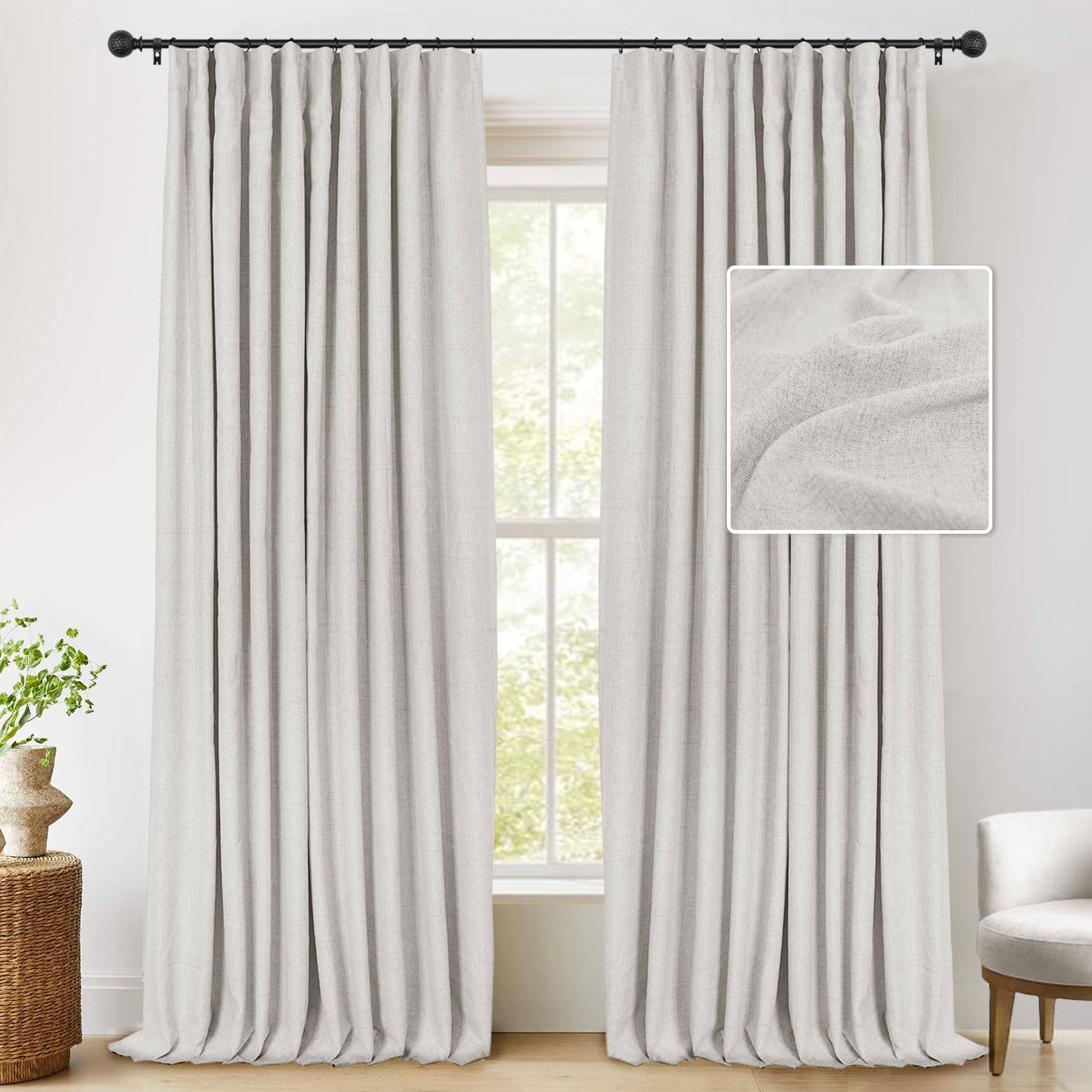 INOVADAY 100% Blackout Curtains 84 Inches Long for Bedroom Living Room, 50 inch Wide Linen Blackout Curtains with Ring Clips, Th