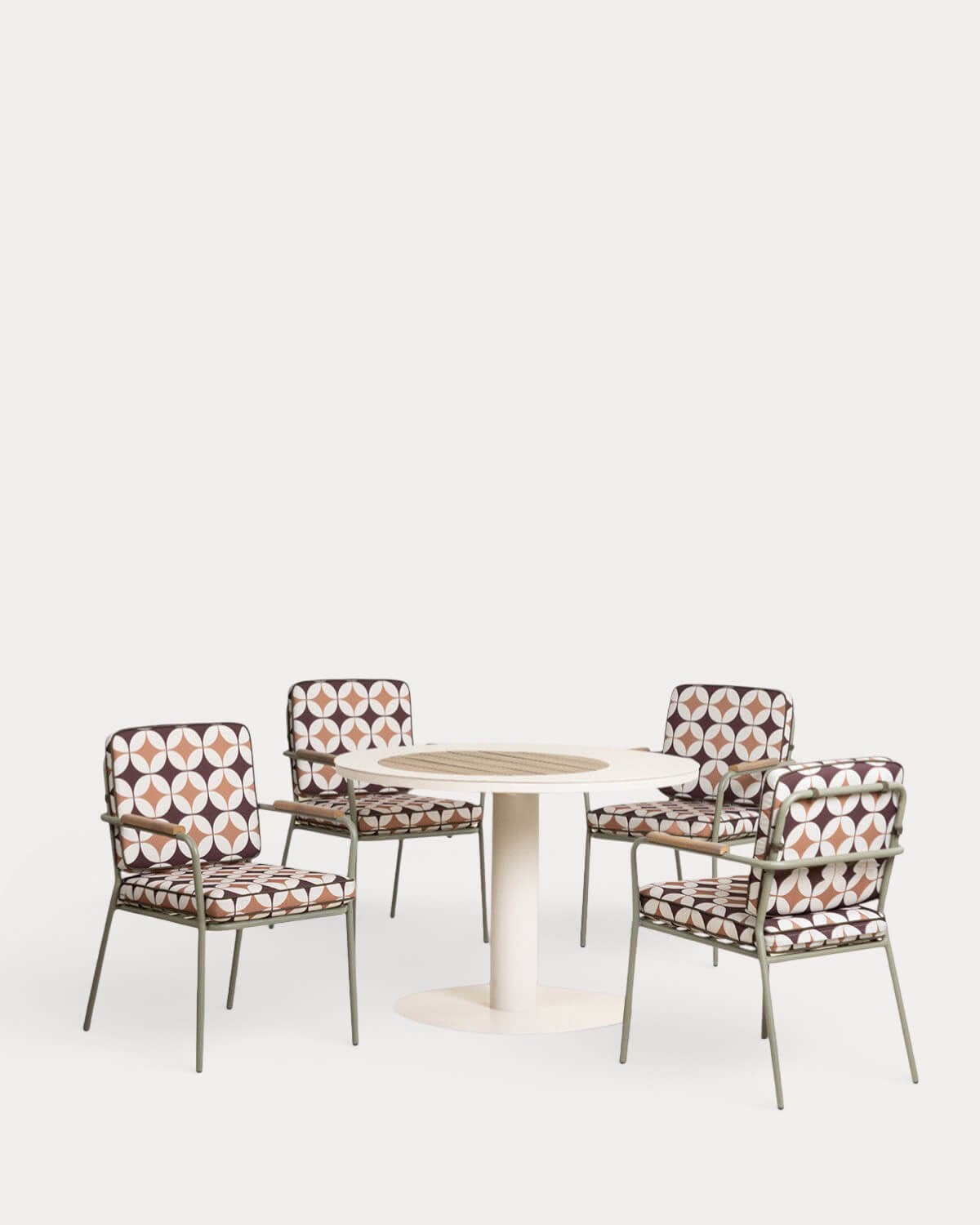 Set Lirae - Edimbra - Set de Mesa Redonda (Ø110 cm) Lirae y 4 Sillas con Reposabrazos de Metal Edimbra de Exterior