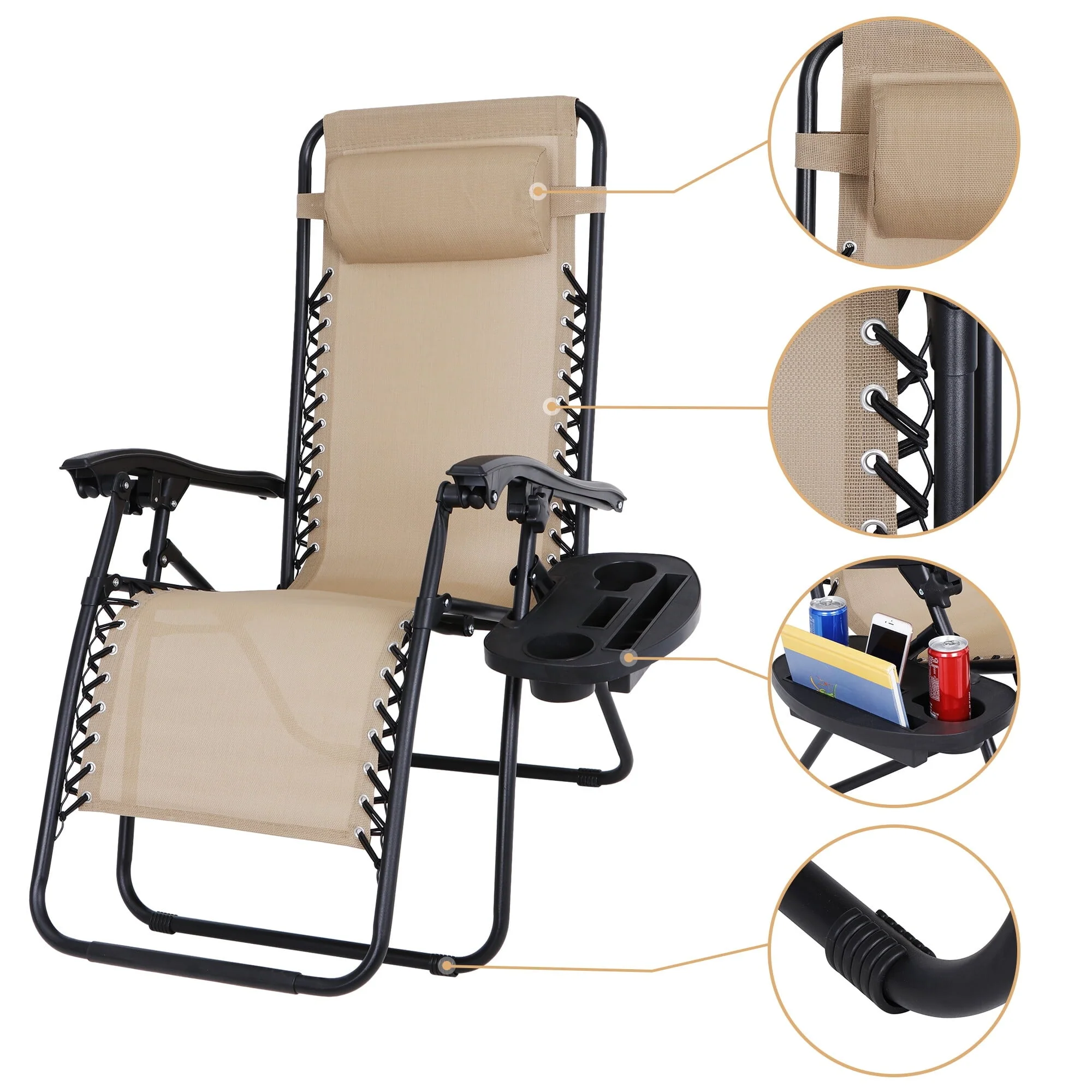 2 Pack Steel Zero-Gravity Chair Beige - Image 6