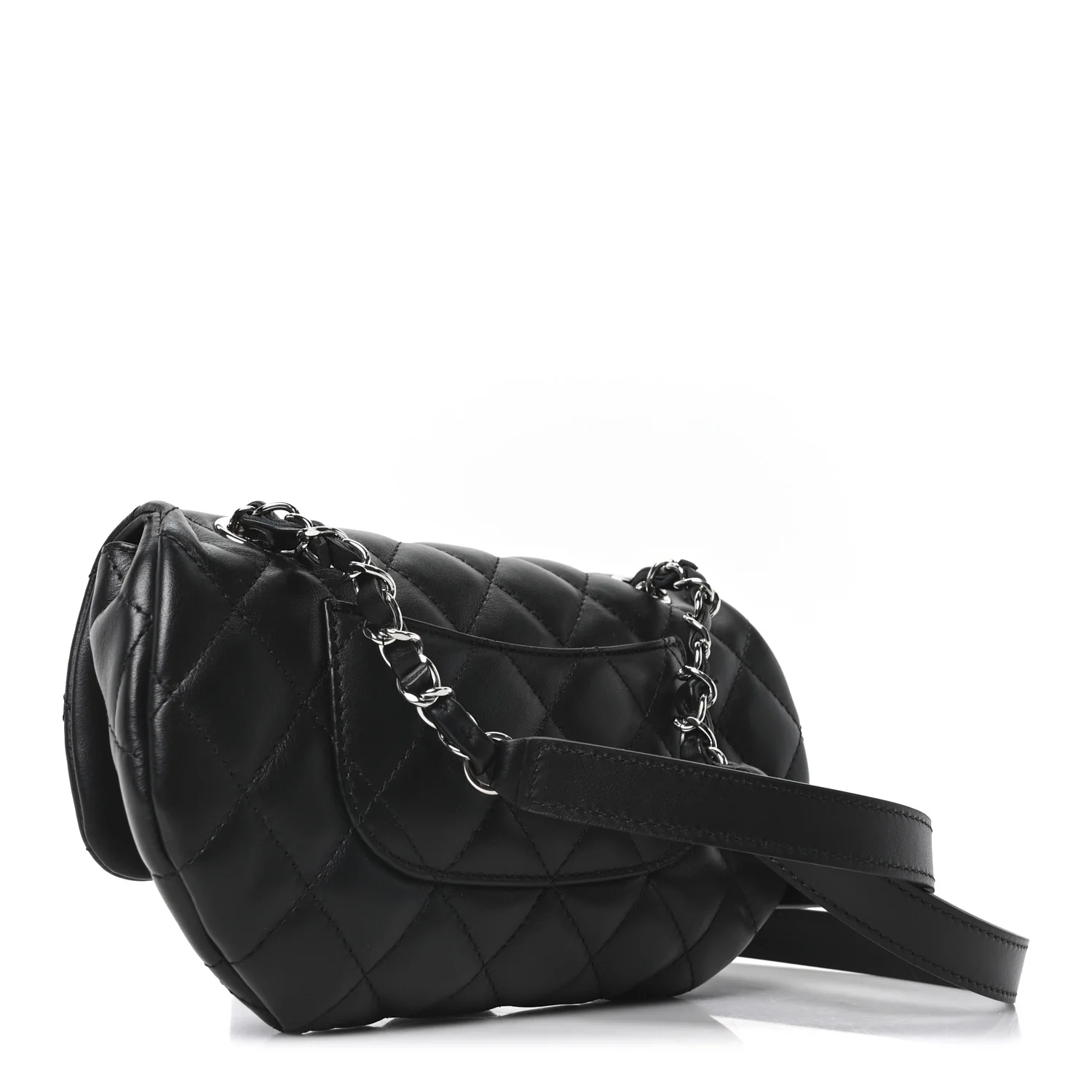 Calfskin Quilted CC Uniform Flap Belt Bag Black