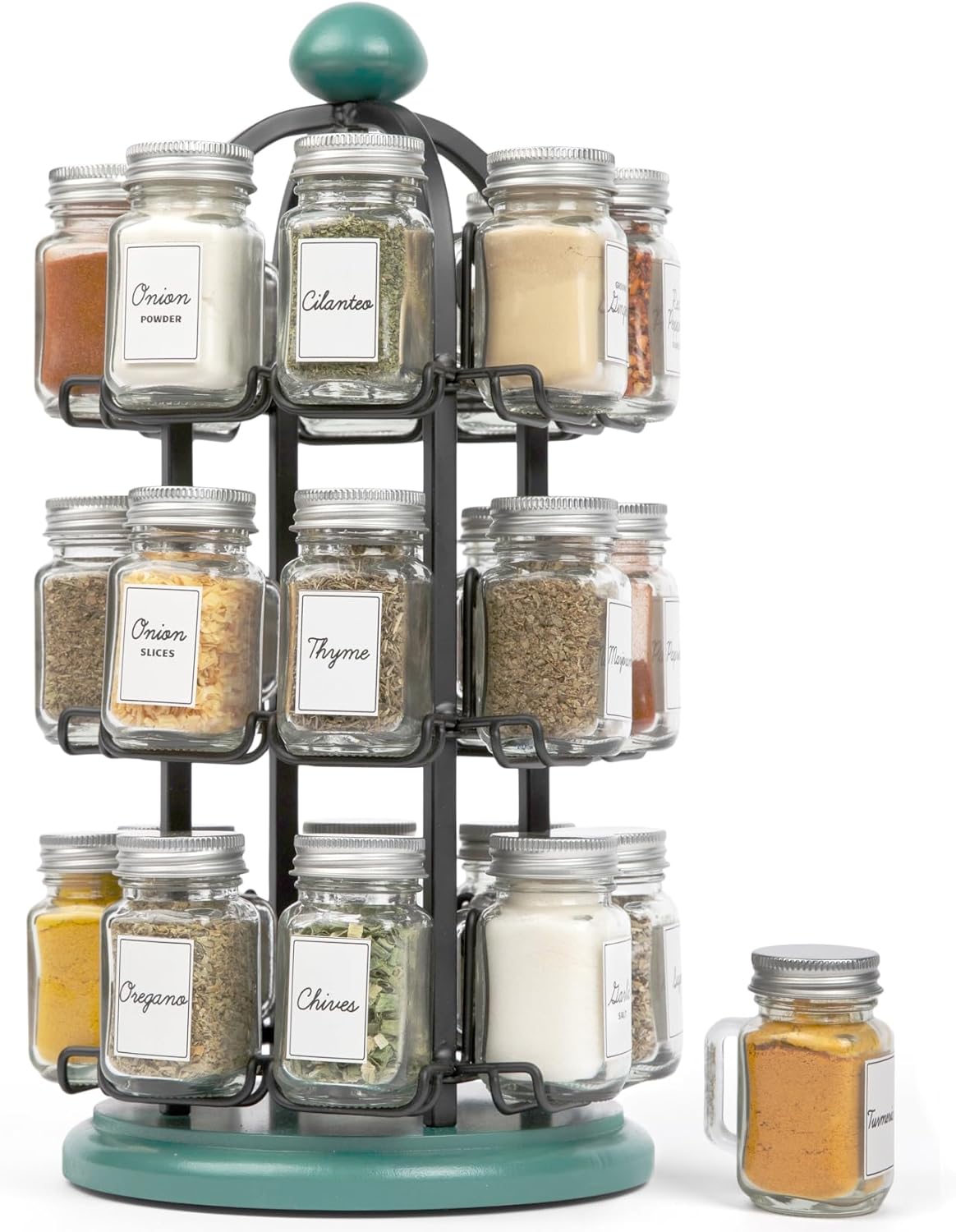 Orii Adrinova 24 Jar Rotating Spice Rack with Spices Included & 5-Year Spice Refill Program – Revolving Countertop Spice Rack with Glass Jars