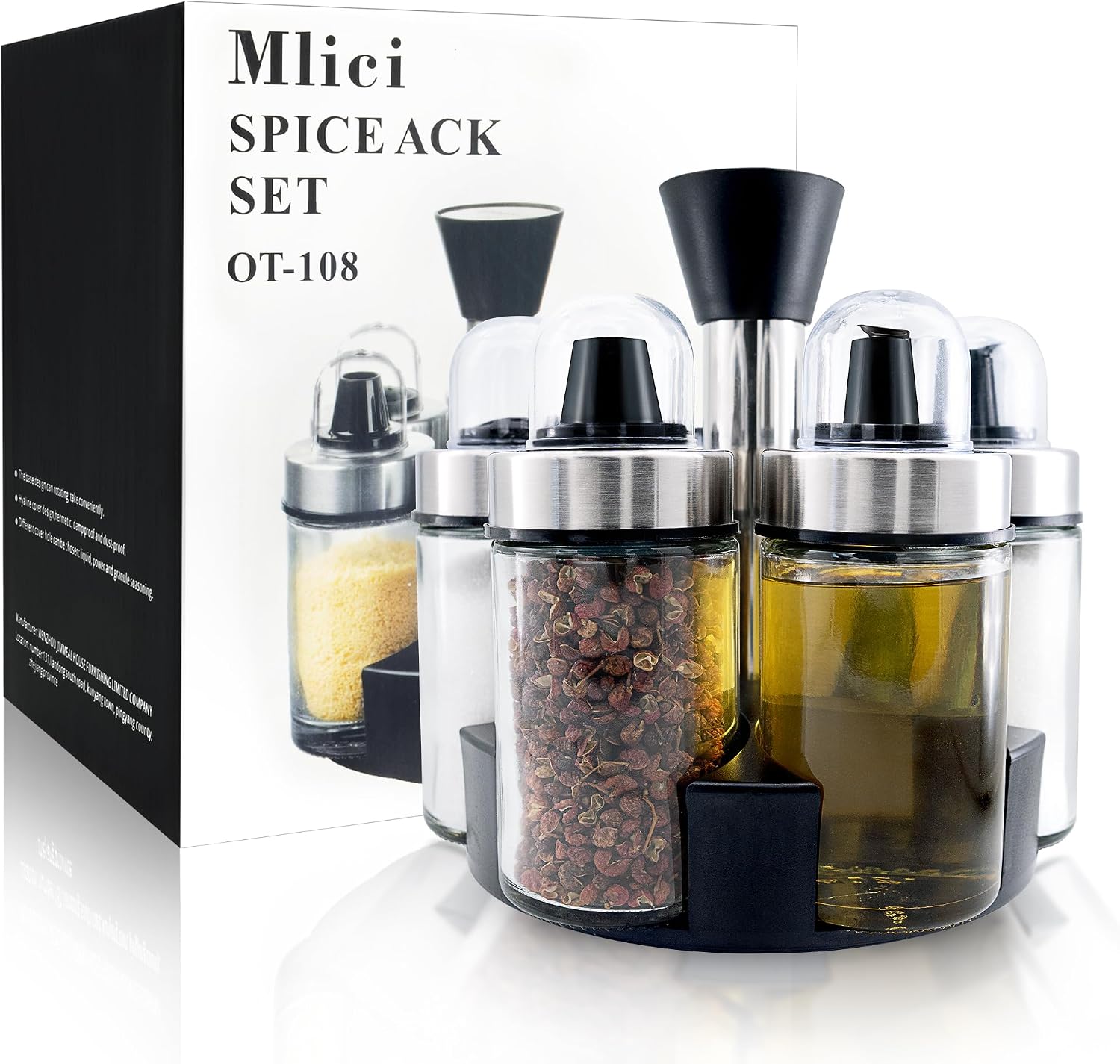 Mlici Oil and Vinegar Dispenser Set of 6 Bottles with 360° Rotating Holder