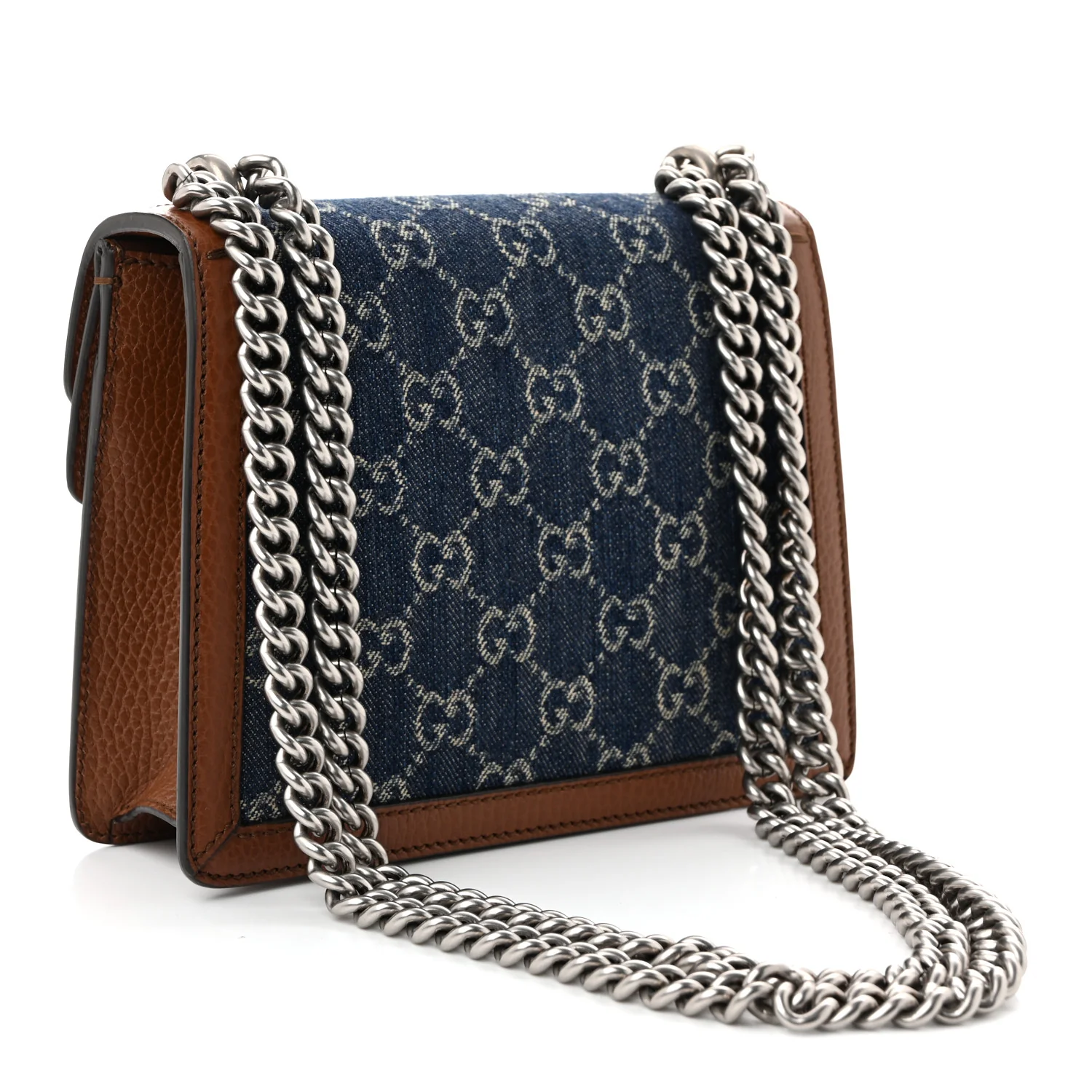 New Denim GG Monogram Dollar Calfskin Enamel Mini Dionysus Shoulder Bag Blue Tea Cuir Epilog Electric Blue