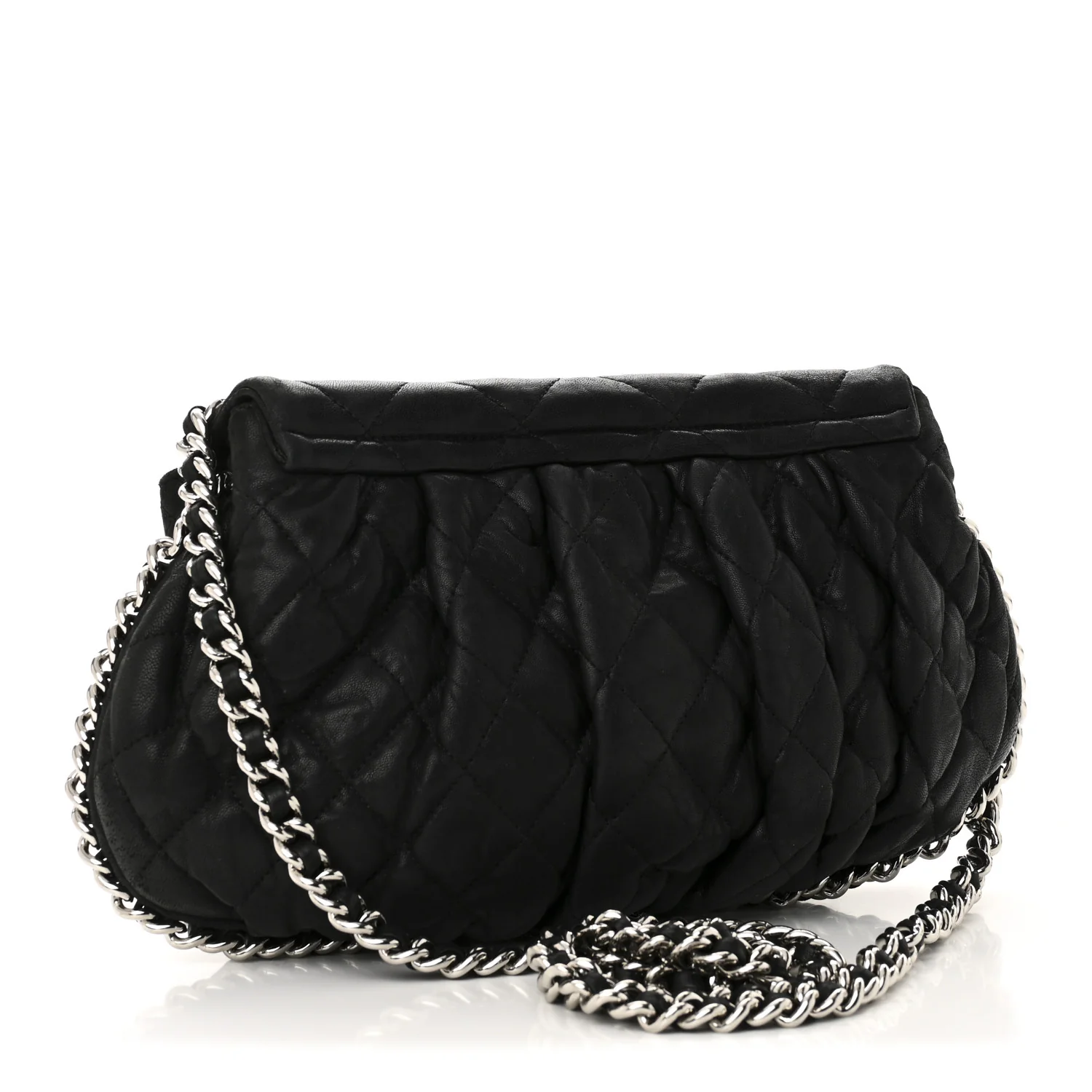 Washed Lambskin Quilted Medium Chain Around Messenger Black