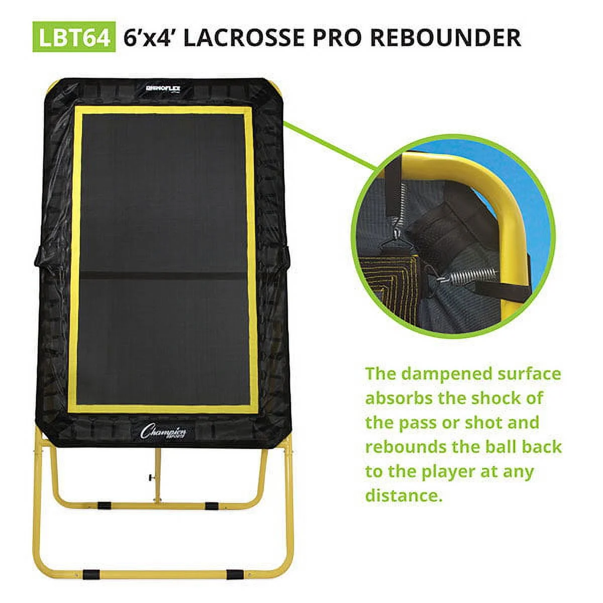 Champion Sports XL Deluxe Lacrosse Target: Ball Return Bounce Back Net Set for Professional, College and Grade School Training & Drills - 6' x 4' Rebound Area