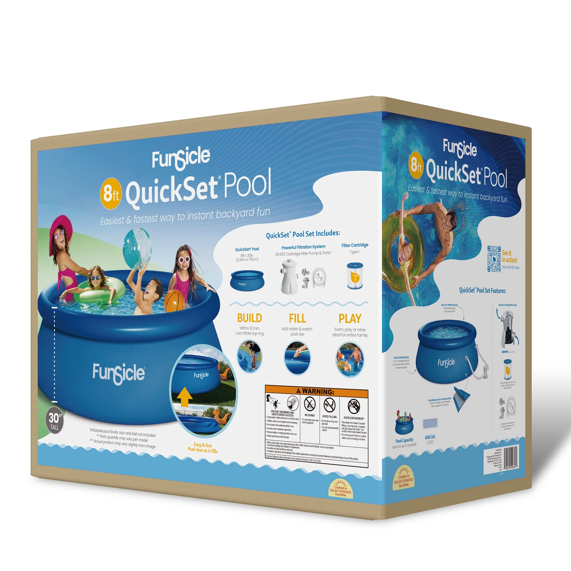 Funsicle 8 Ft Quickset Above Ground Swimming Pool, Round, Age 6 & up