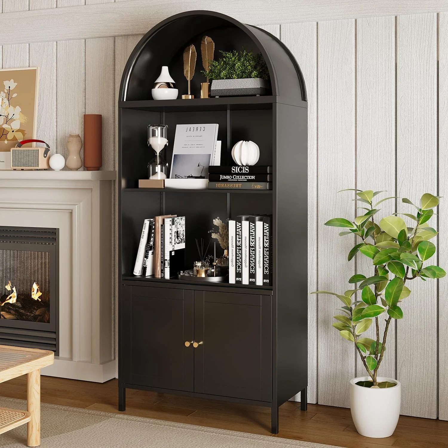 AECOJOY 73'' Arched Cabinet, Metal Kitchen Pantry with Adjustable Shelves, Modern Arched Storage Bookcase Display Cabinet