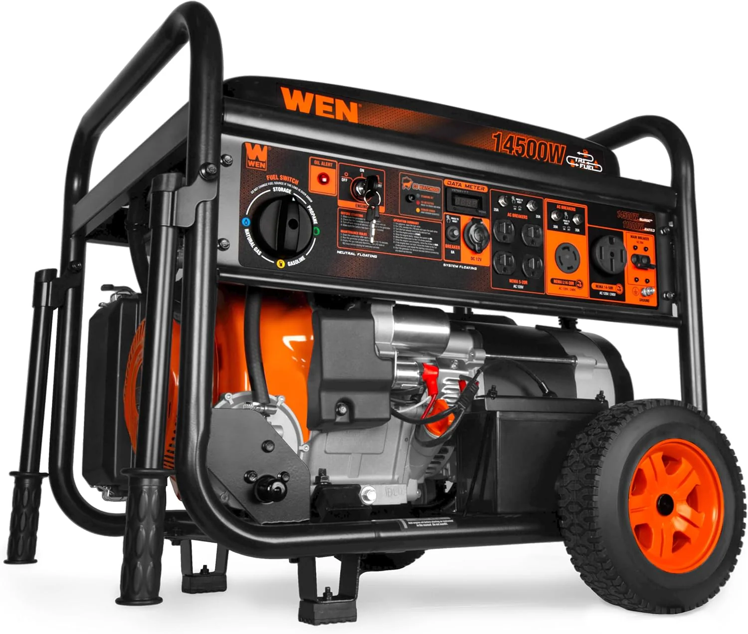 Générateur tri-carburant WEN 14 500 W 120 V/240 V pour gaz propane et gaz naturel - Compatible avec un inverseur de source