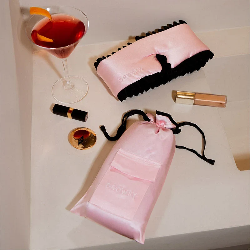 Sleep and the City - Pink & Black Sleep Mask + Pouch