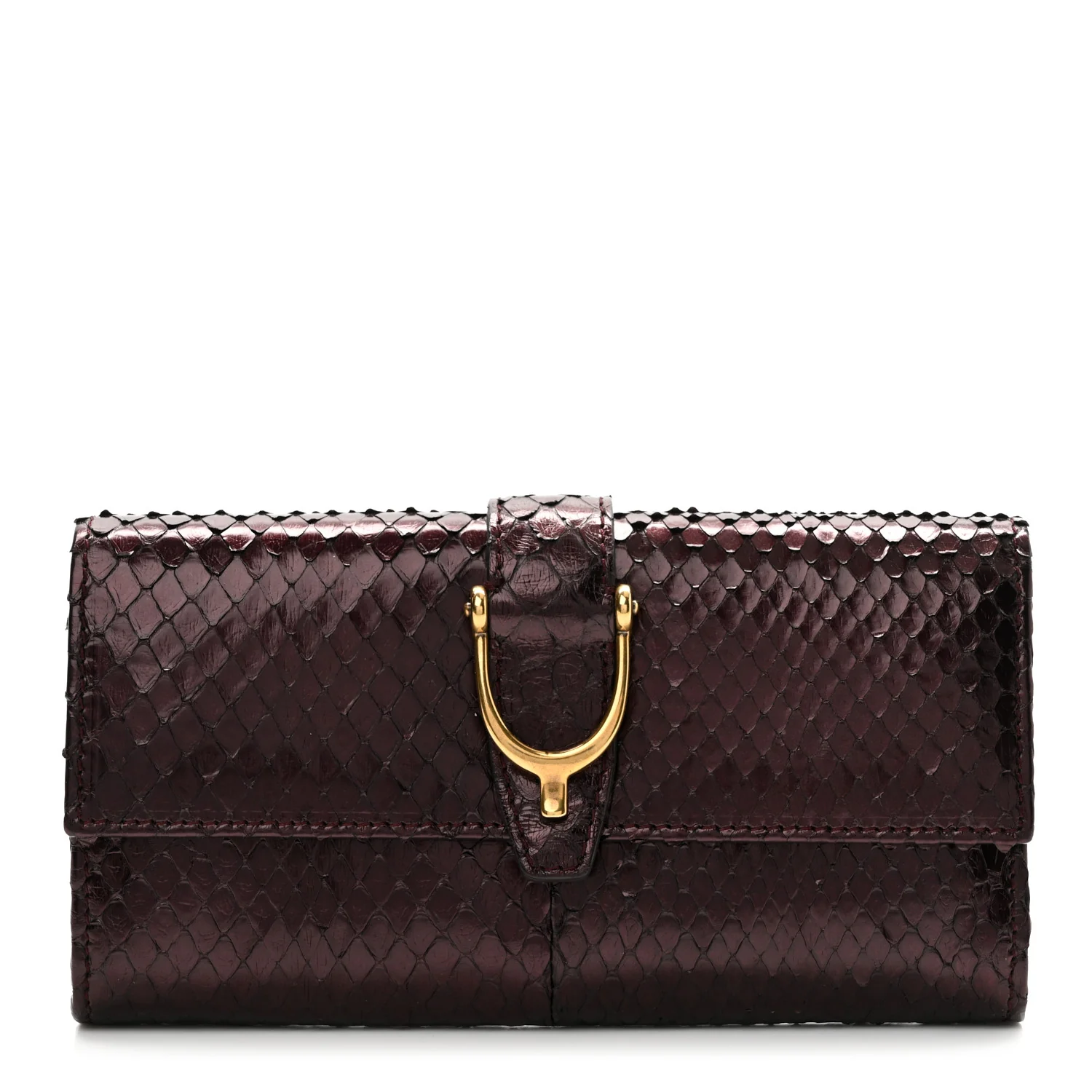 Metallic Snakeskin Soft Stirrup Wallet Brown