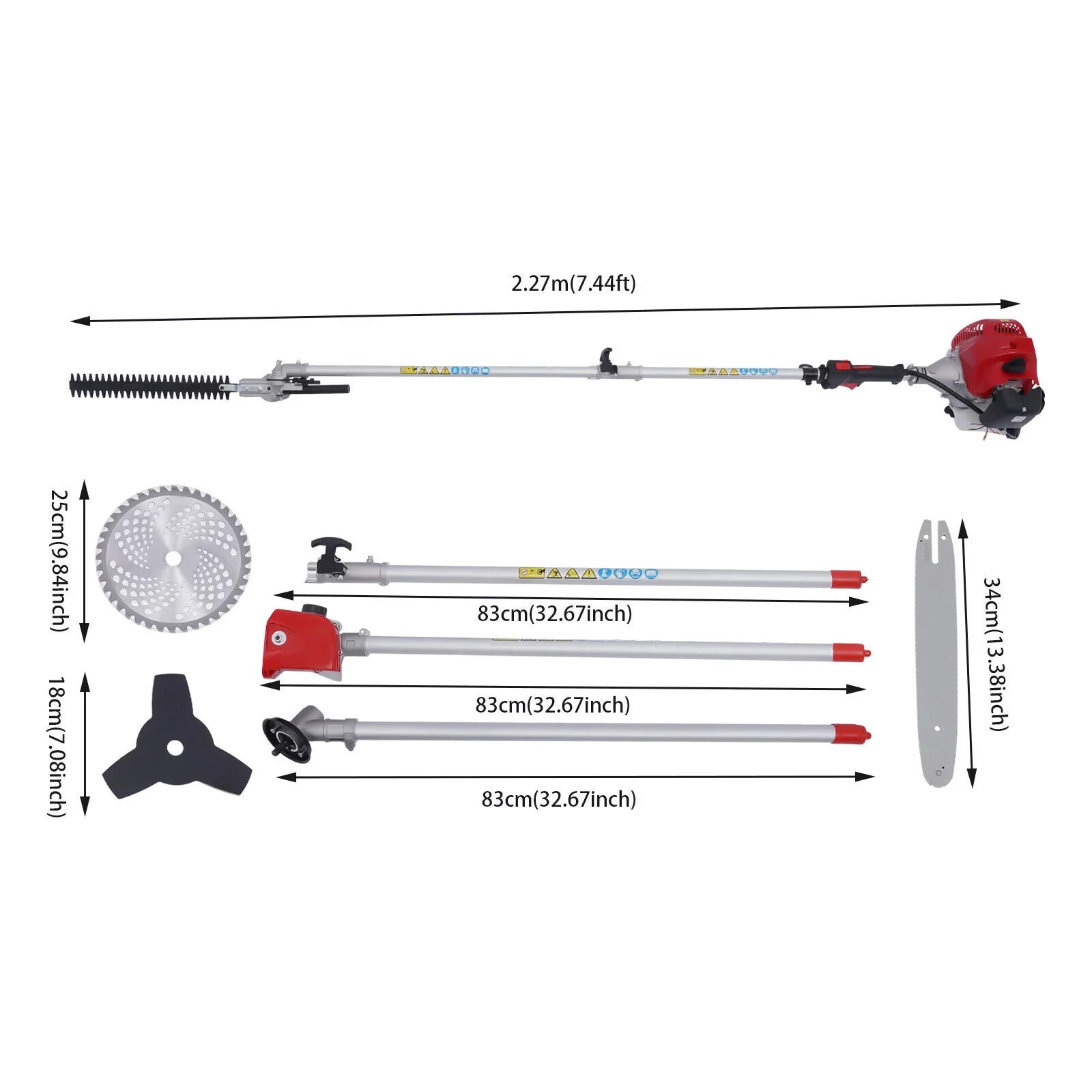 51.7CC 2-Stroke 4 in 1 Gas Pole Saw Brush Cutter Gas Hedge Trimmer for Tree Weed for gardens, parks, yards
