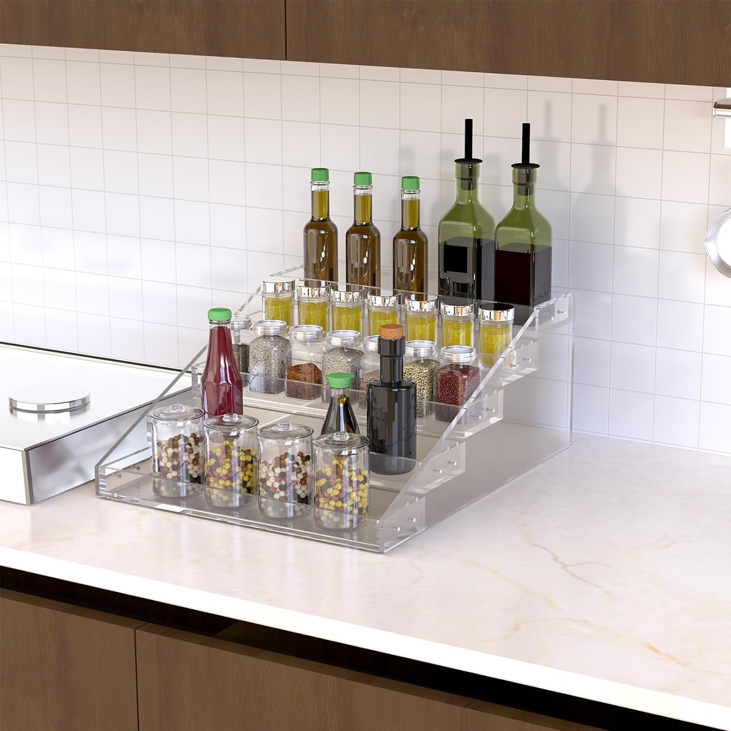 PMMASTO Wide Clear Acrylic Spice Rack for Countertops- 5 Tier