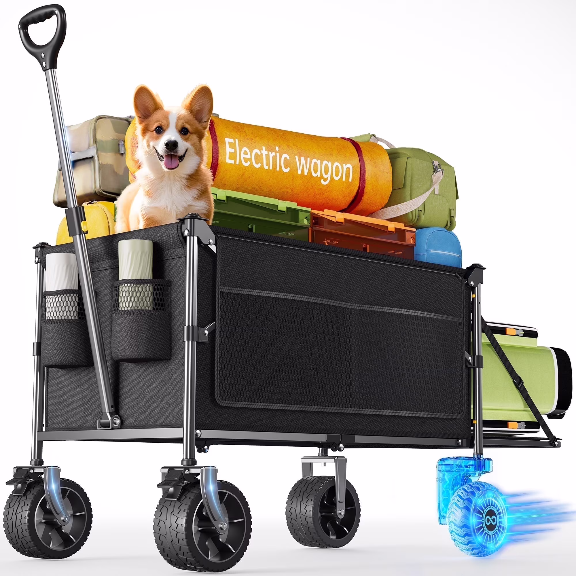 KEESTP Electric Utility Wagon, 300W Motor,Foldable Cart with All Terrain Wheel for Camping/Gardening/Shopping(Standard)