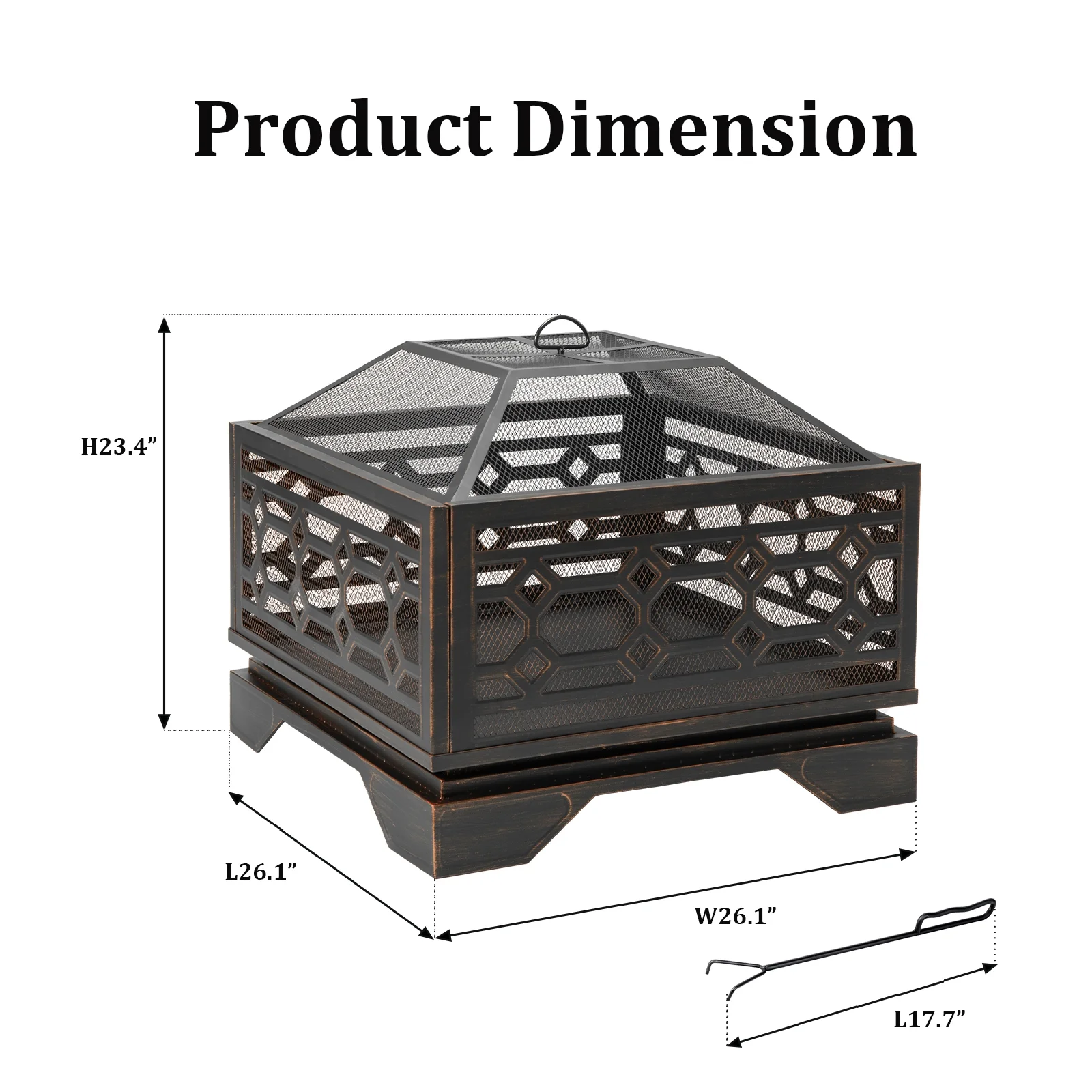 26�� Square Wood Burning Fire Pit for Outdoor Patio Garden(26") - Image 7