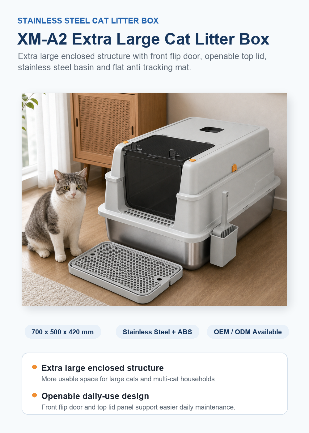 Large Stainless Steel Enclosed Cat Litter Box Arenero Para Gatos Front Door Step Ramp Ventilated Lid for Large Indoor Pets