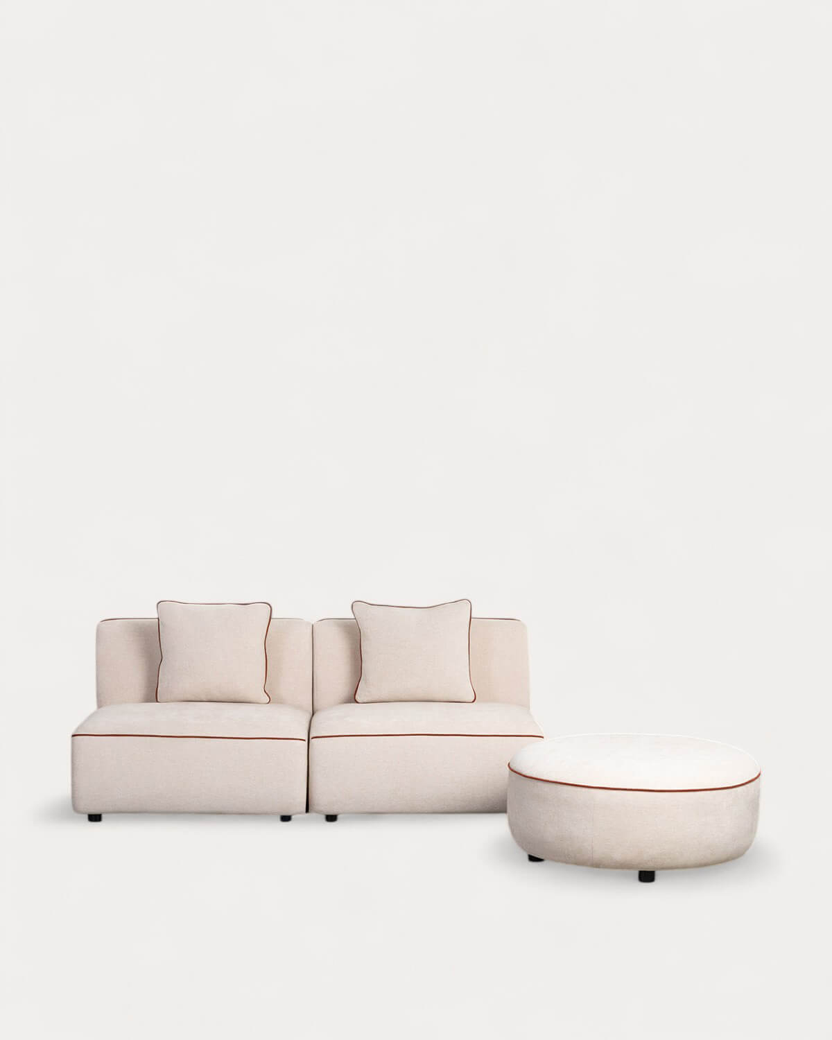 Ilham - Sofá Modular de 2 Piezas Sillón con Puff Redondo de Tela Ilham