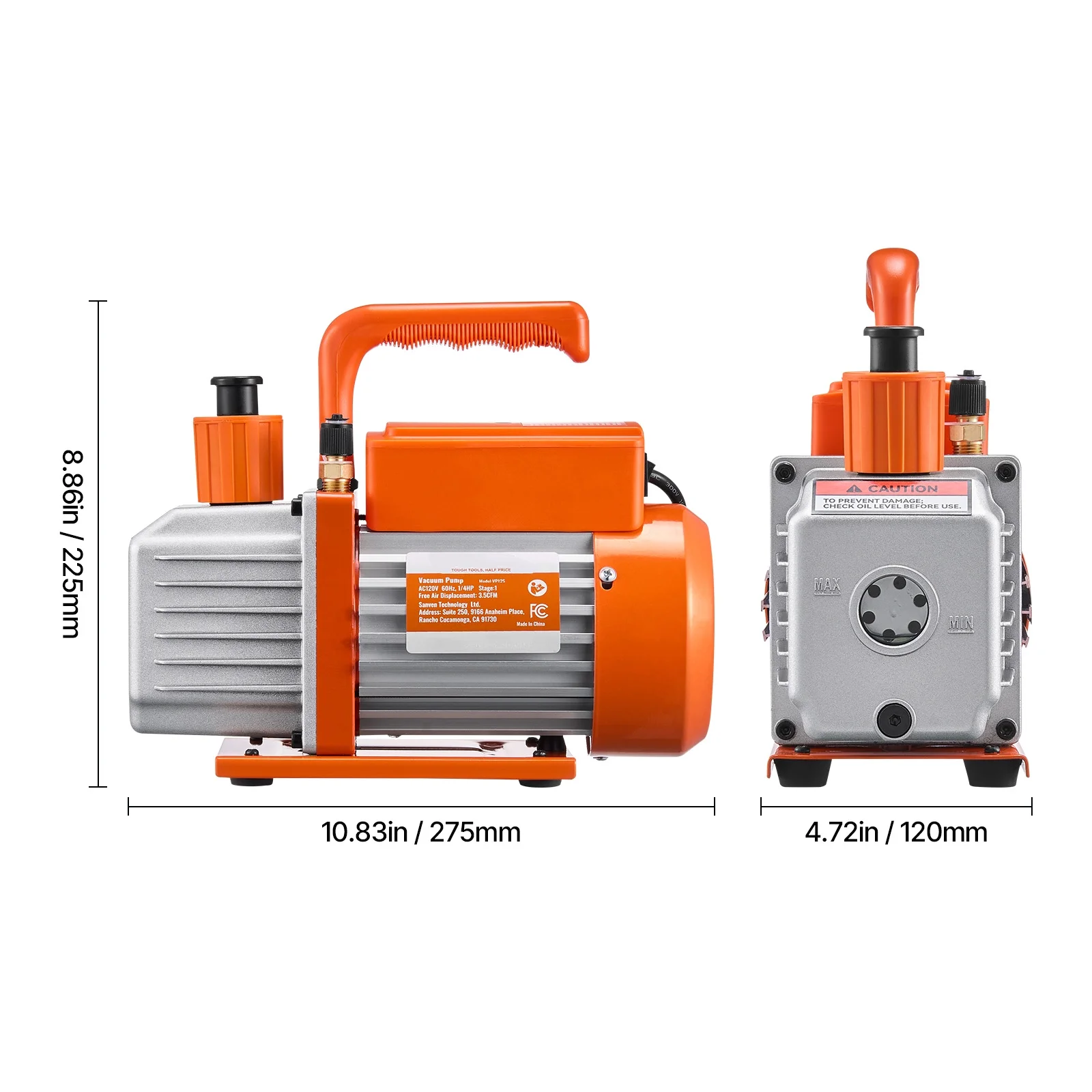 3.5 CFM AC Vacuum Pump and Gauge Set, Single Stage Rotary Vane HVAC Air Vacuum Pump, A/C Refrigerant Manifold Gauge Kit, with Hoses, for R134a, R12, R22, R502a, R410A, R404, R407C Refrigerants - Image 3