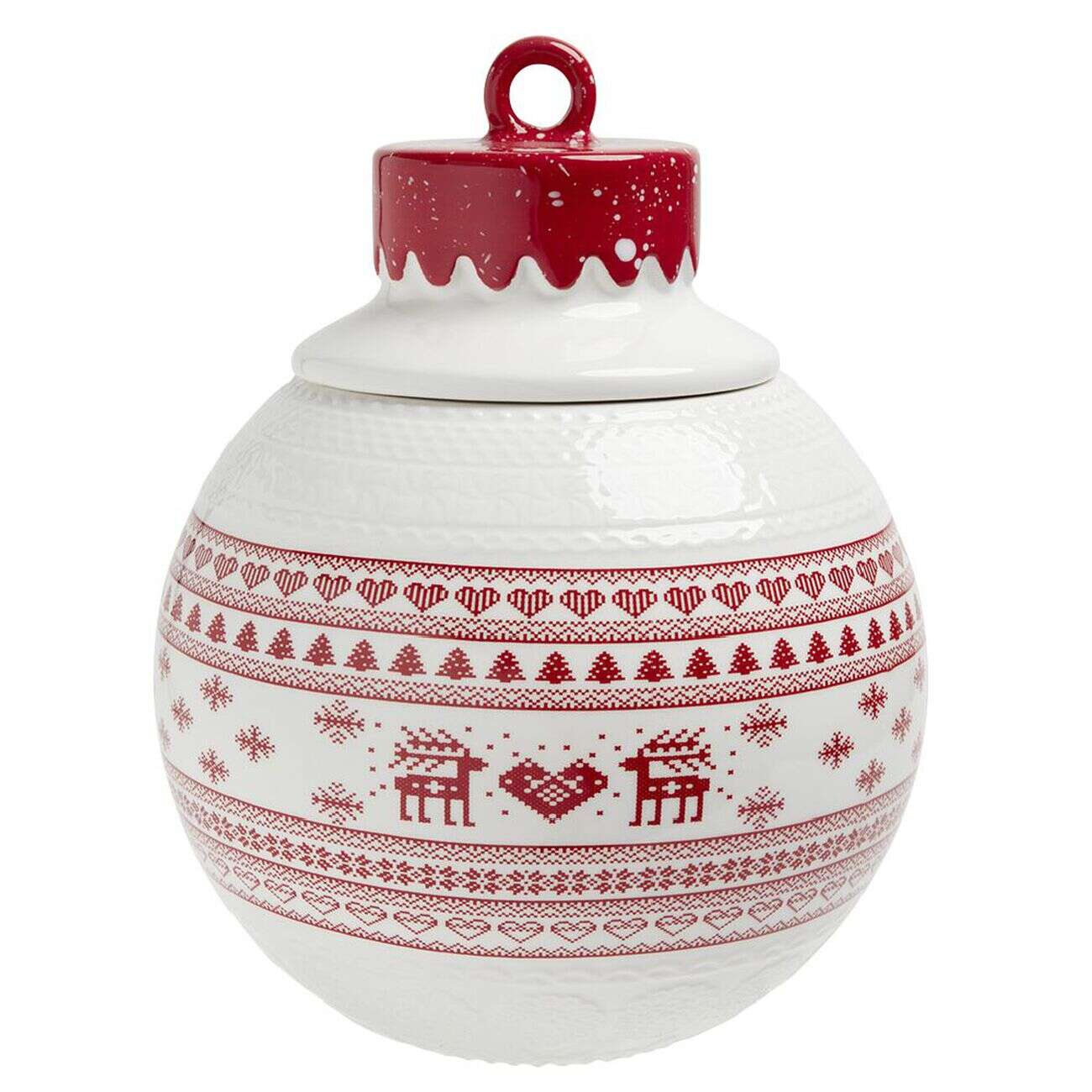 Bonbonnière en céramique décor Noël rouge blanc (2 modèles)