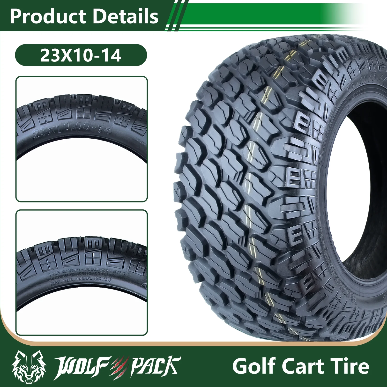 Set 4 23X10-14 Golf Cart Tires Non-Directional Tubeless Tire Multi-Terrain Tire with Superior Traction and Mud-Resistant Self-Cleaning Tread Design for Long-Lasting Performance - Image 6