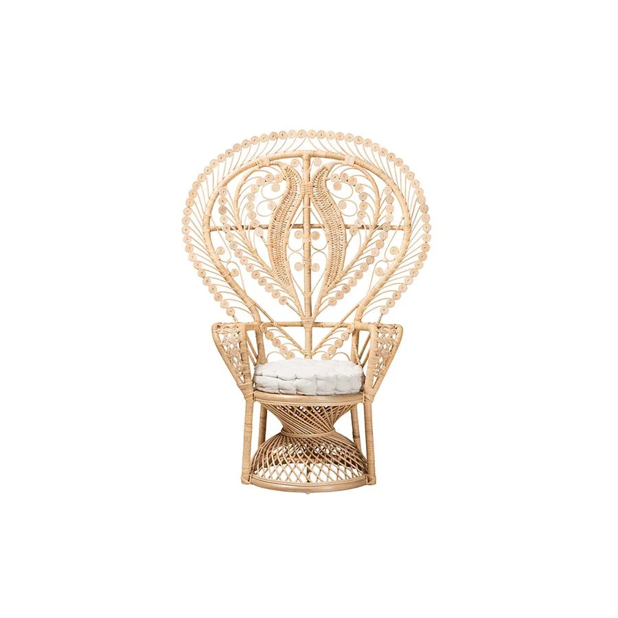 Bali & Pari Fedra Modern Bohemian Natural Brown Rattan Peacock Accent Chair