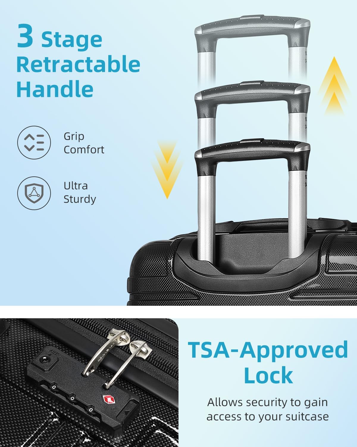 Ensemble de 6 valises, ensemble de valises rigides extensibles avec roulettes multidirectionnelles, ensemble de bagages à roulettes légers