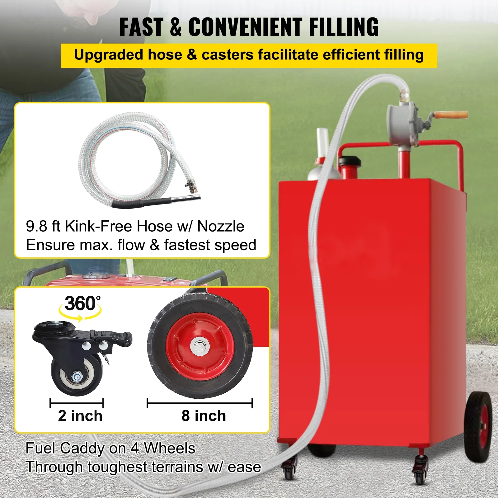 30 Gallon Gasoline Diesel Fuel Container Manuel Transfer Pump Red - Image 6