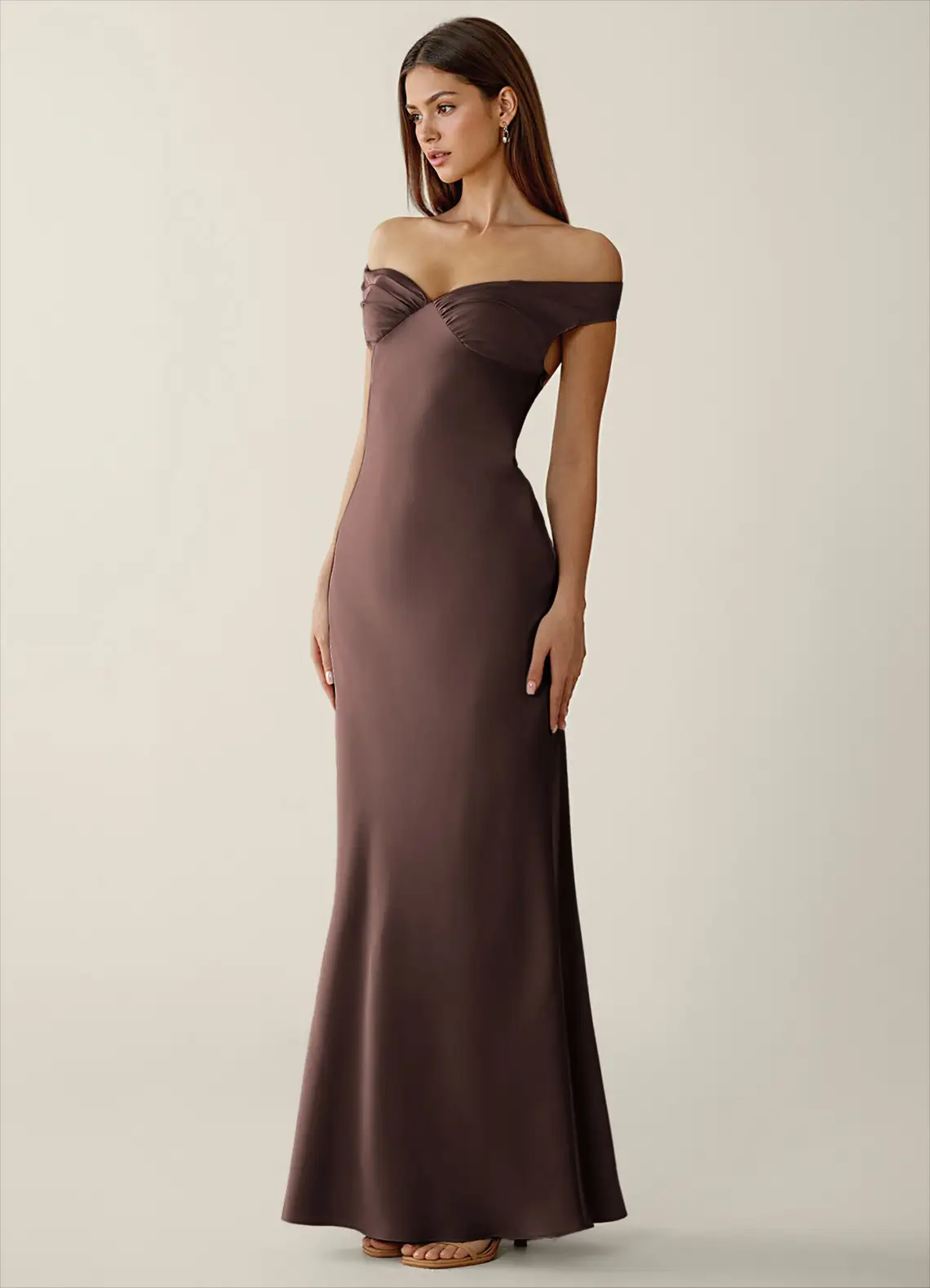 Gwendonme Truffle Satin Crystal Linen Prom Dress