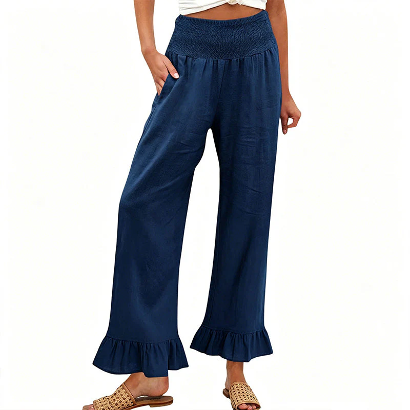 Pantalon large bohème avec ourlet à volants