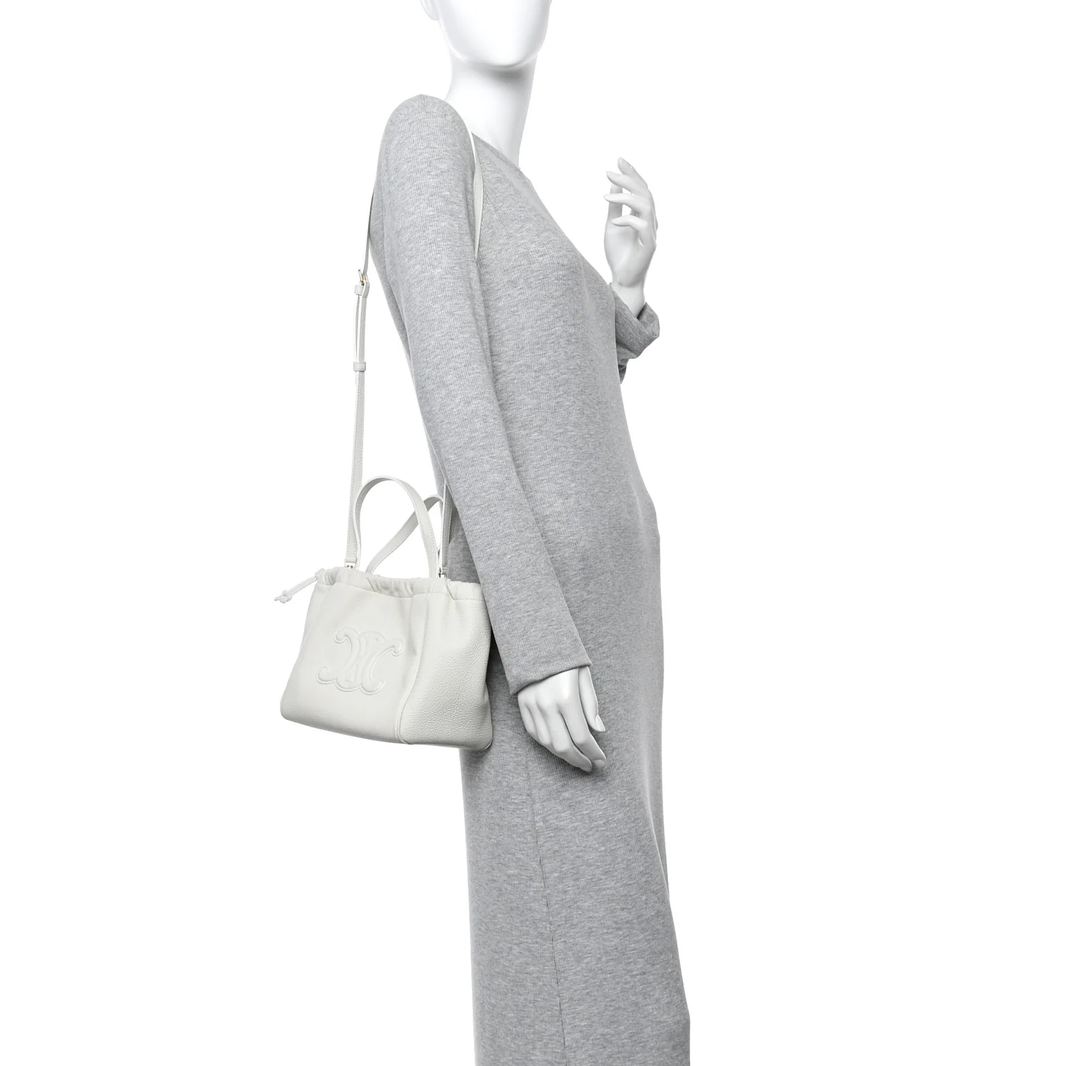 Calfskin Cuir Small Triomphe Cabas Drawstring White
