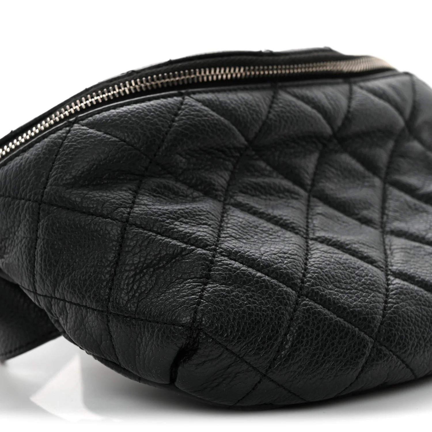 Grained Calfskin Quilted Waist Belt Bag Black