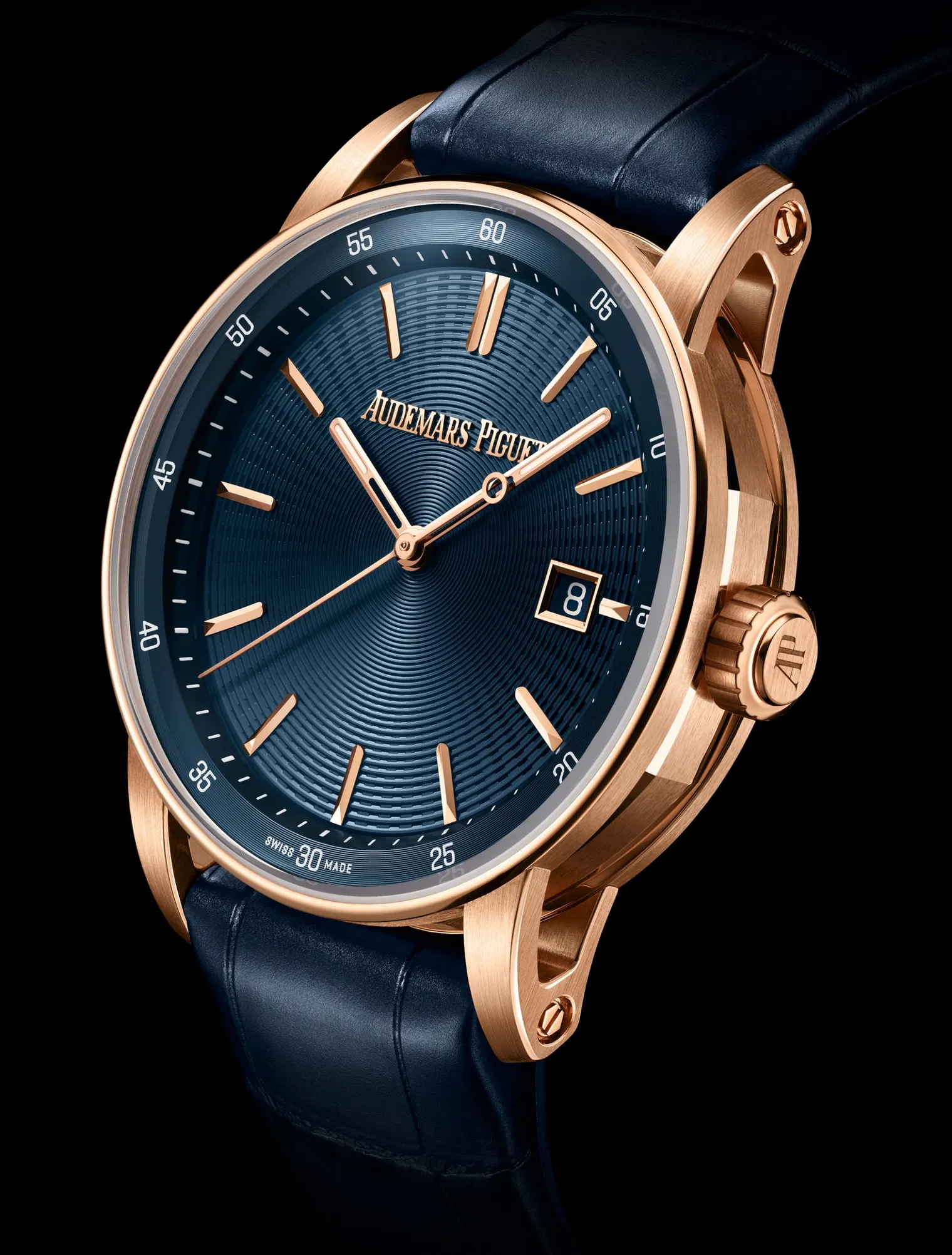 【Super Clone】Audemars Piguet Code 11.59 Selfwinding 38mm Pink Rose Gold Blue Dial Leather Strap - 77410OR.OO.A342CR.01