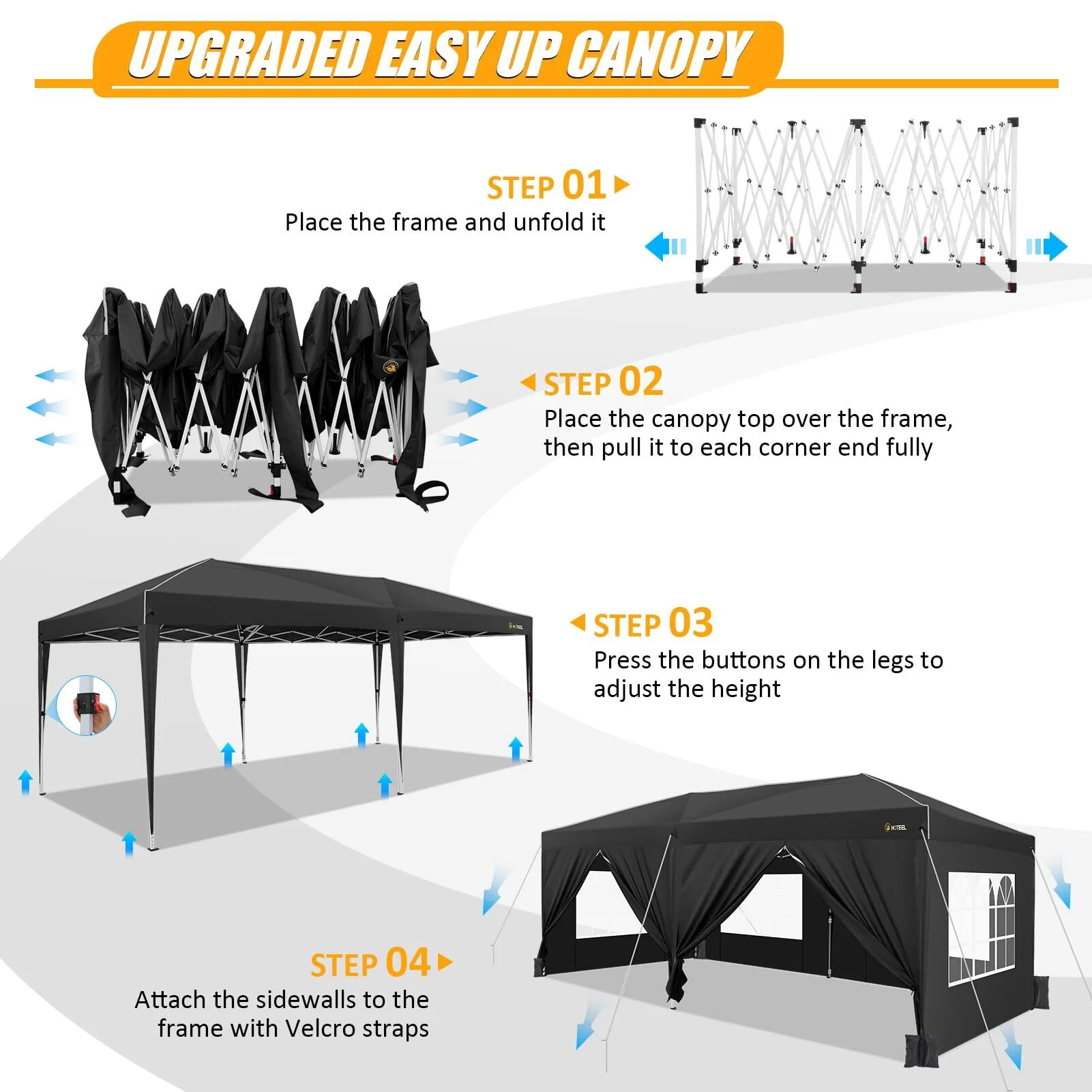 10x20 Pop up Canopy with Sidewalls, One Push Outdoor Tents for Parties Waterproof Canopy Tent with Reinforce Rod,Easy Setup Event Tent with Sandbag for Backyard,Camping,Market,Black(Black) - Image 8